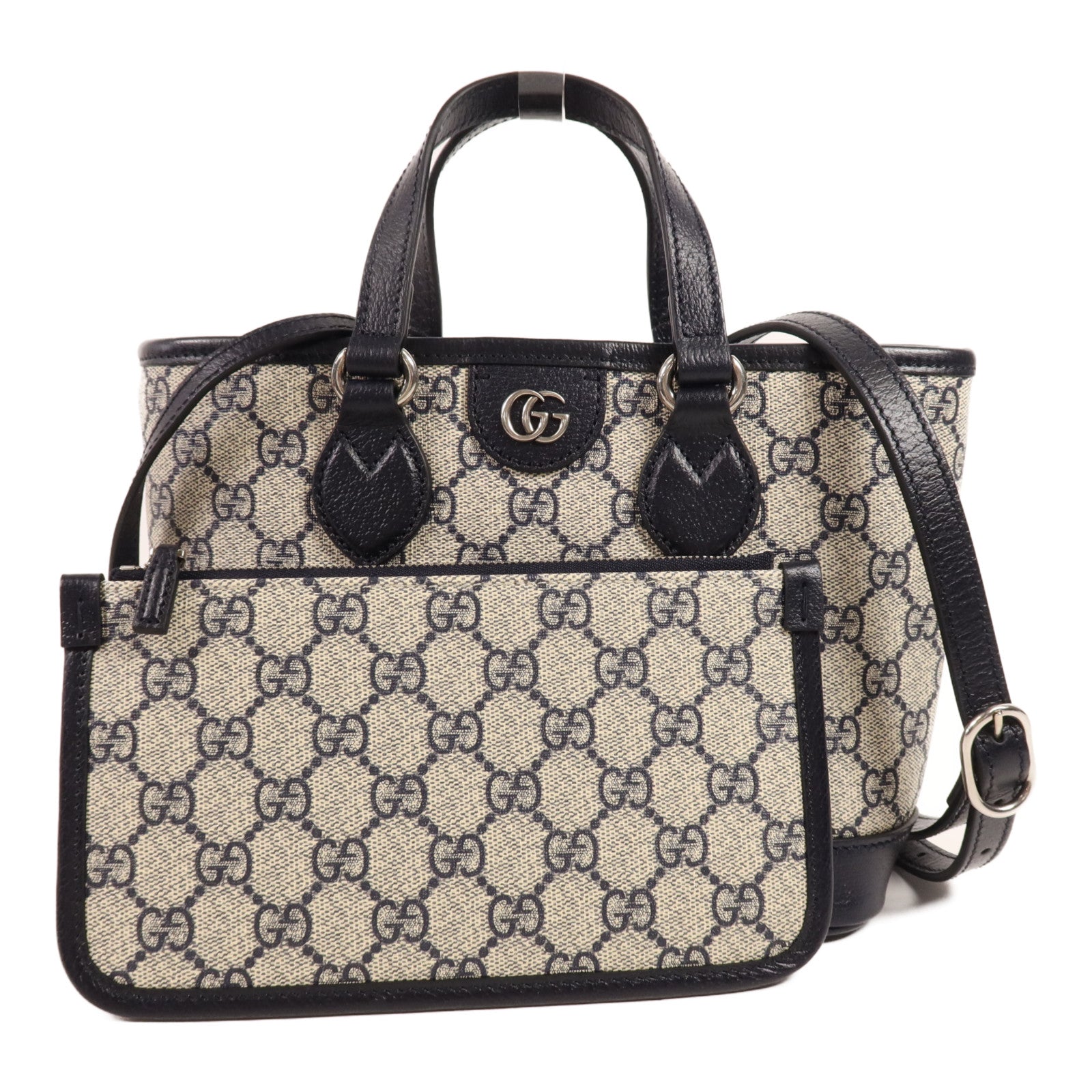 GUCCI 塗層帆布Shoulder Bag銀扣手挽肩背兩用袋