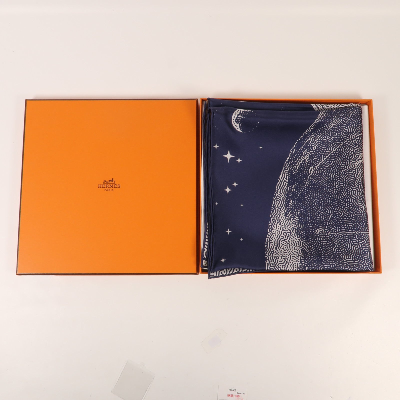 HERMES 絲質Scarf Double Print絲巾Blue/Gold