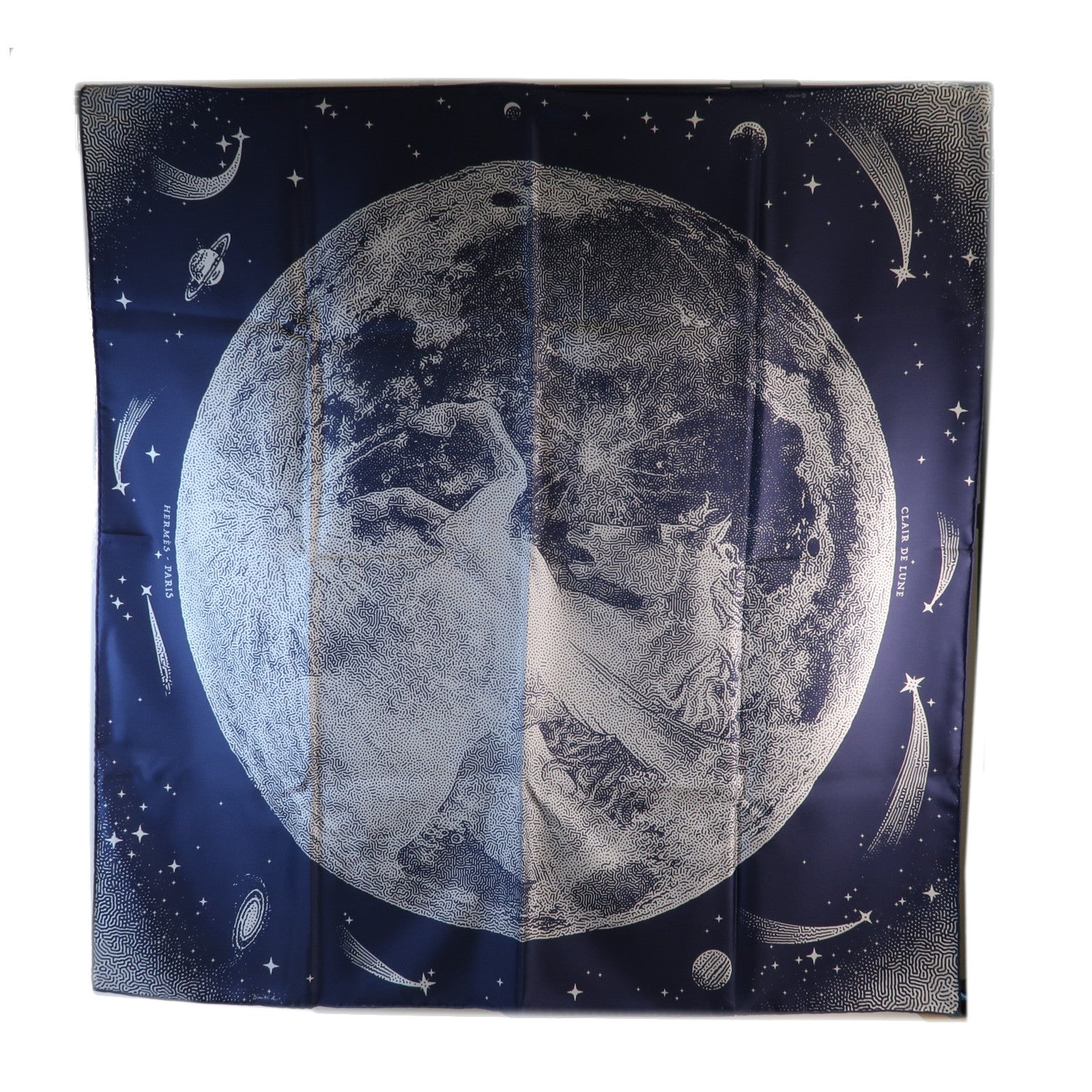 HERMES 絲質Scarf Double Print絲巾Blue/Gold