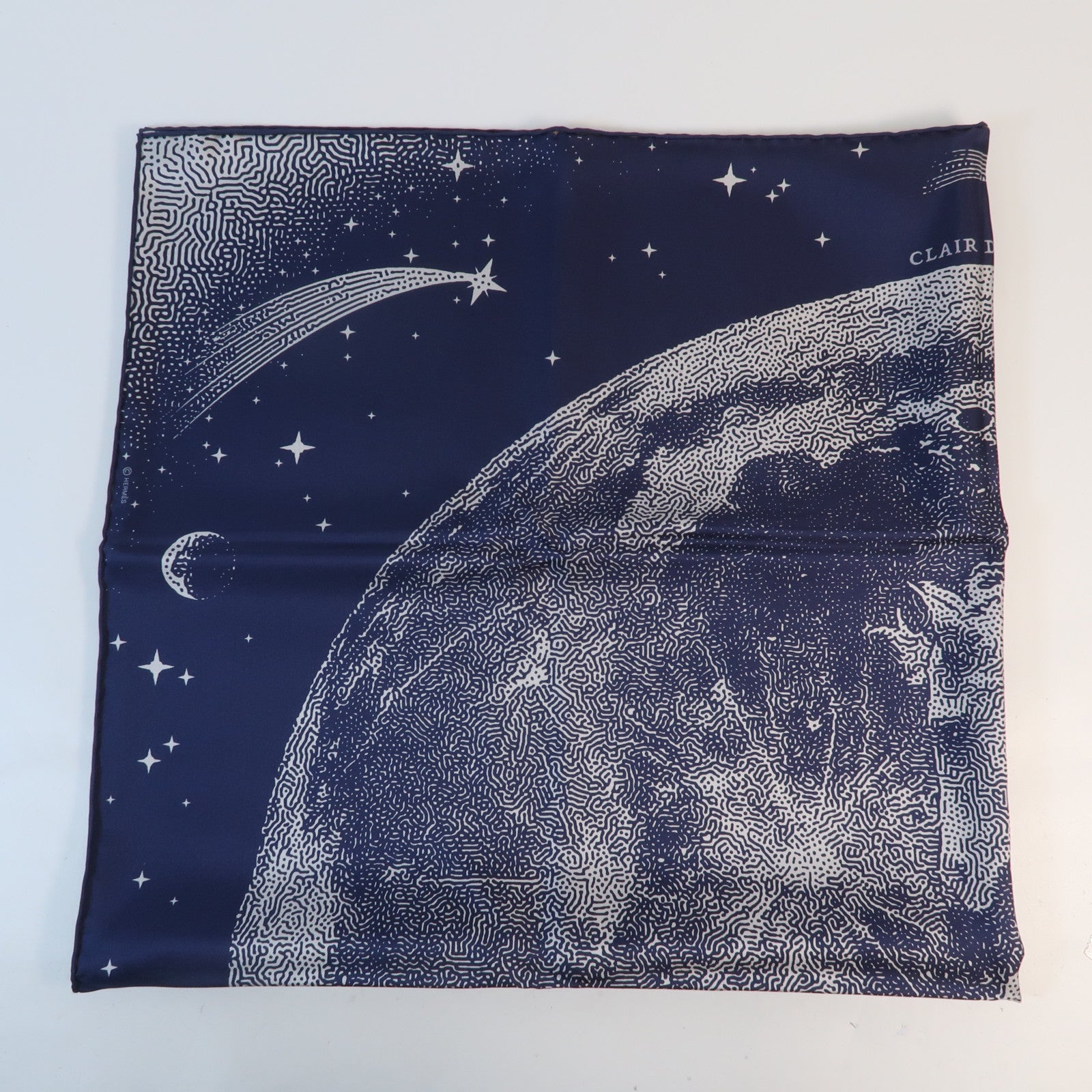 HERMES 絲質Scarf Double Print絲巾Blue/Gold