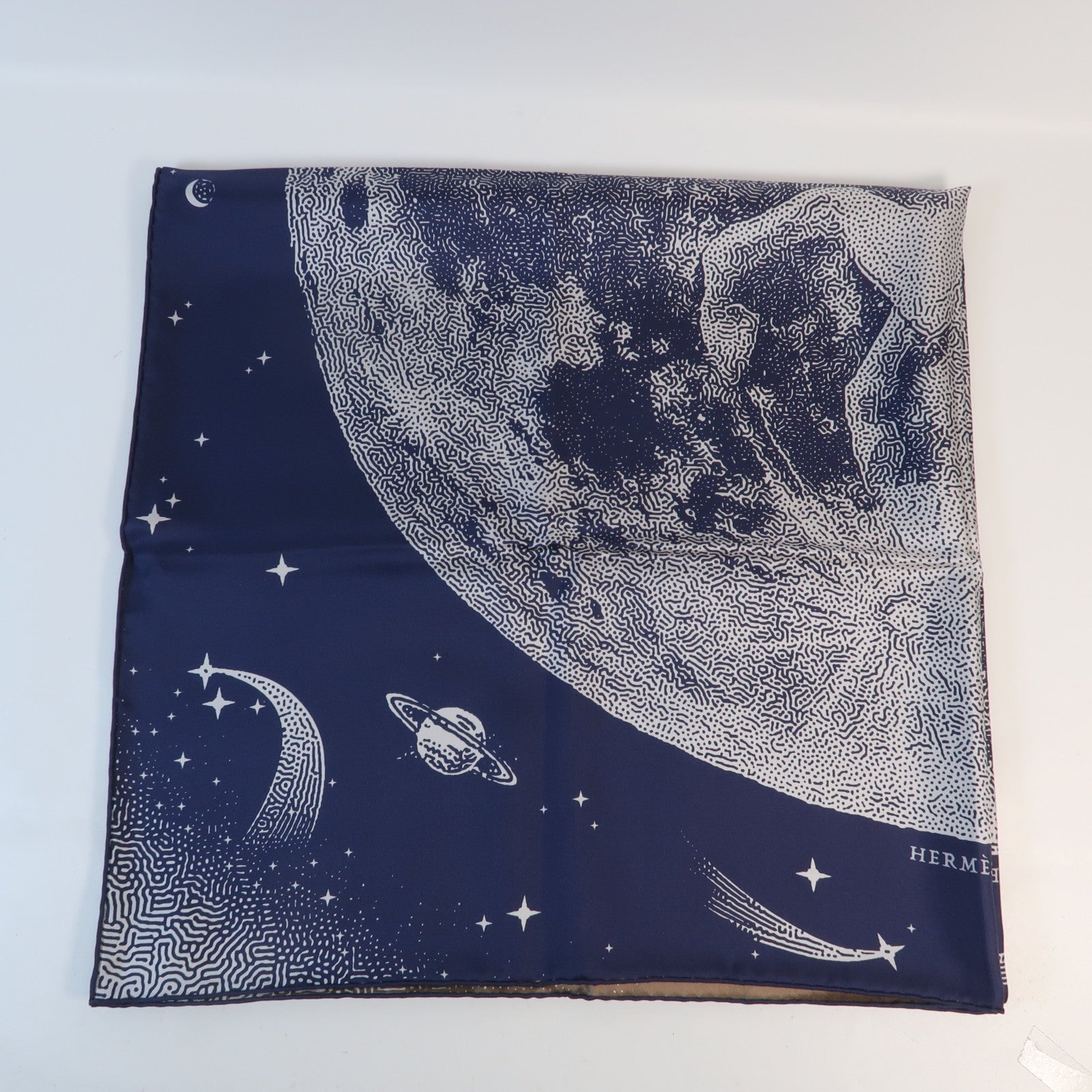 HERMES 絲質Scarf Double Print絲巾Blue/Gold