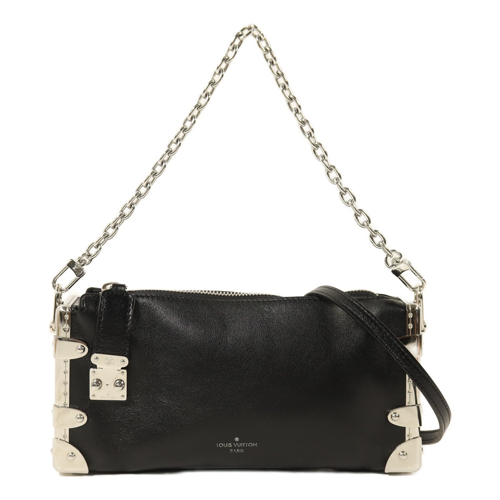 LOUIS VUITTON 牛皮皮革Slim Trunk銀扣鏈帶手挽肩背兩用袋