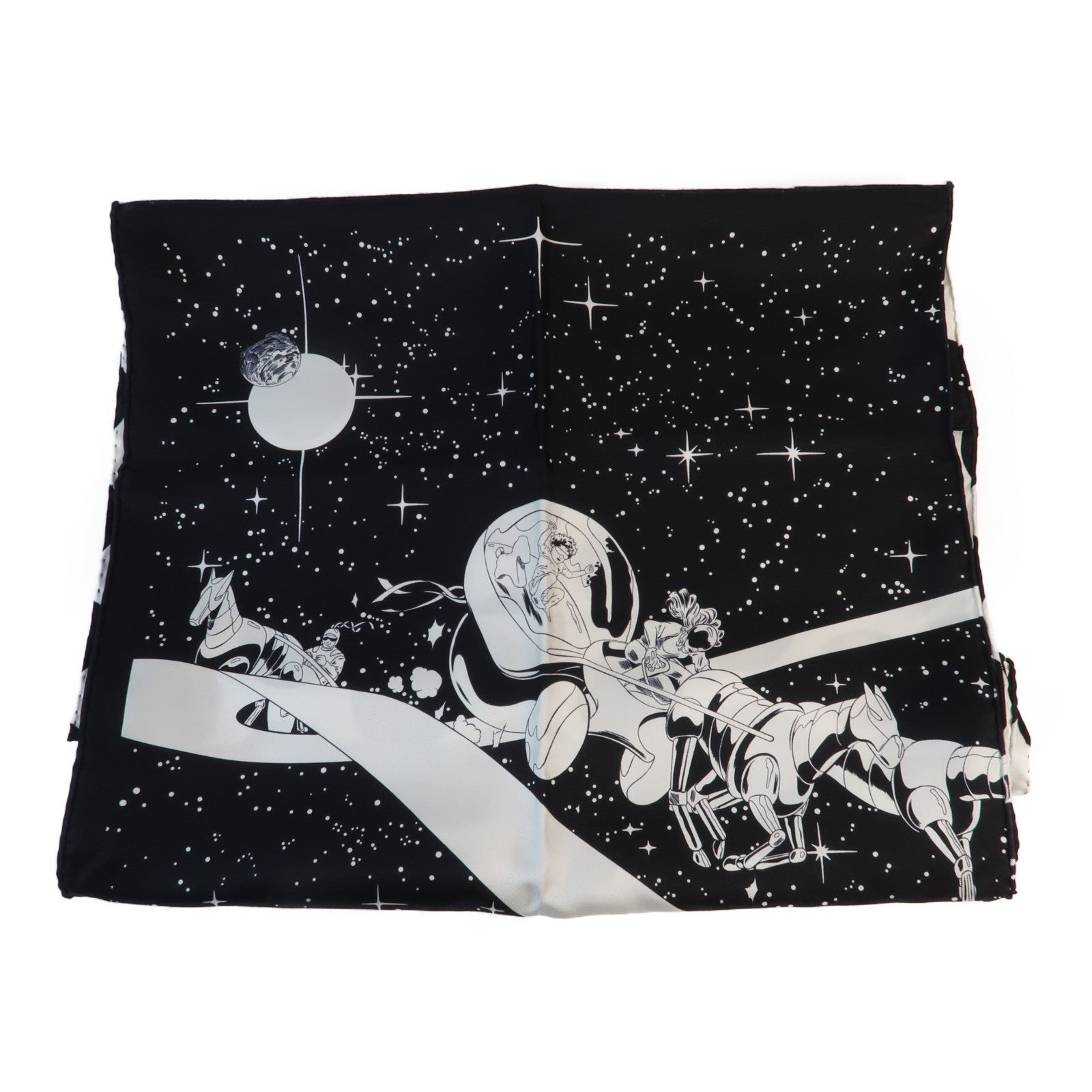 HERMES 絲質Muffler絲巾Black/White