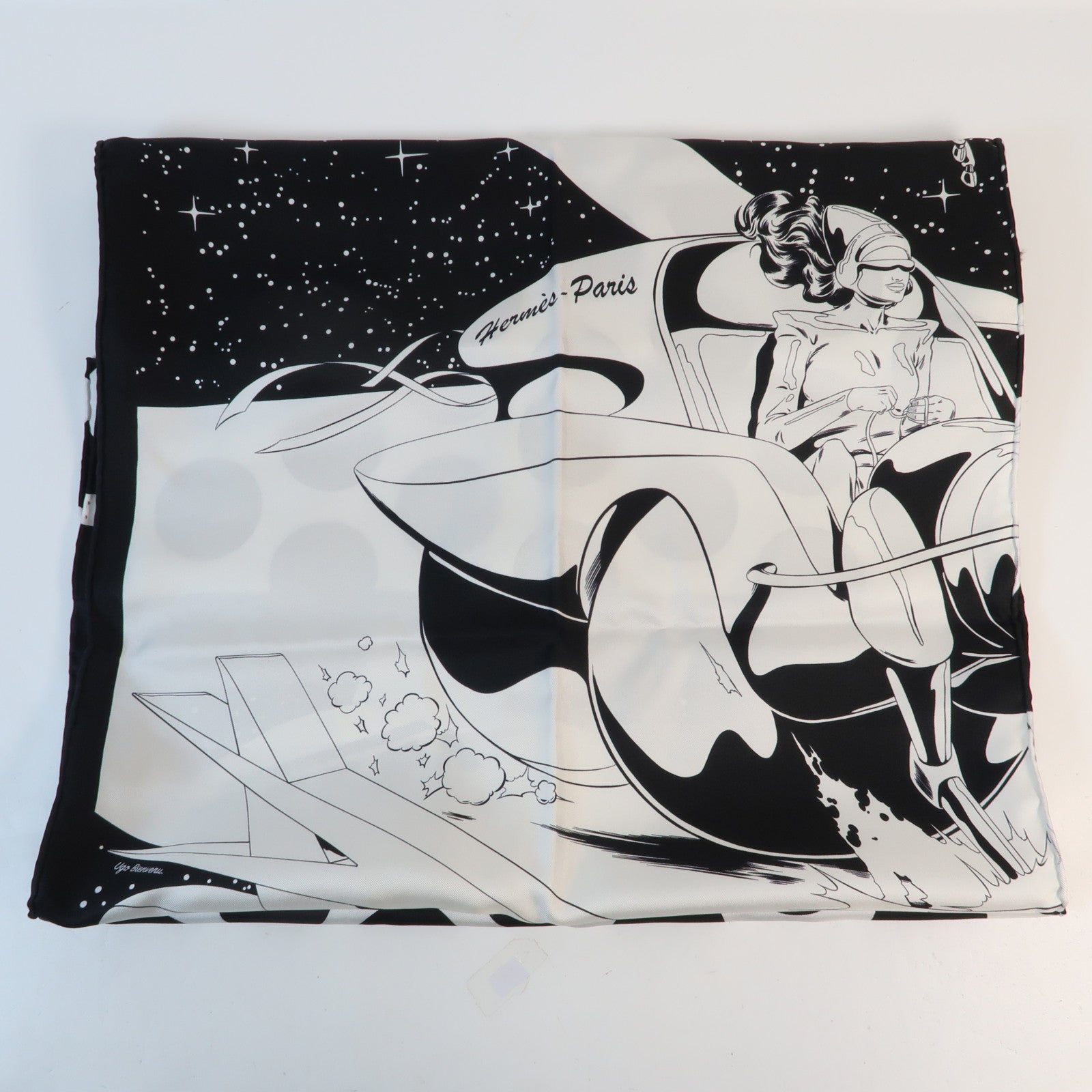 HERMES 絲質Muffler絲巾Black/White