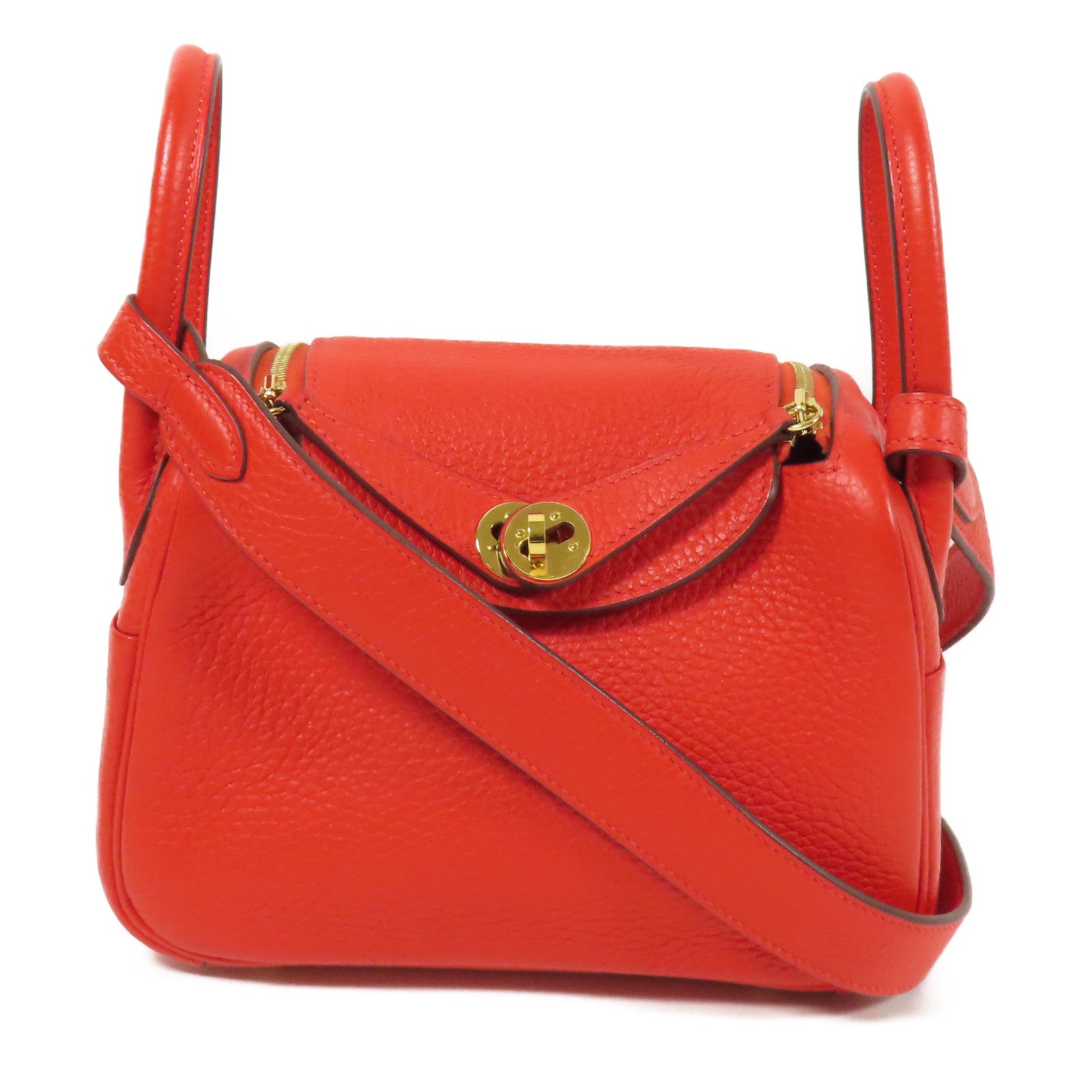 HERMES Clemence皮革Mini Lindy金扣手挽肩背兩用袋Rouge De Coeur