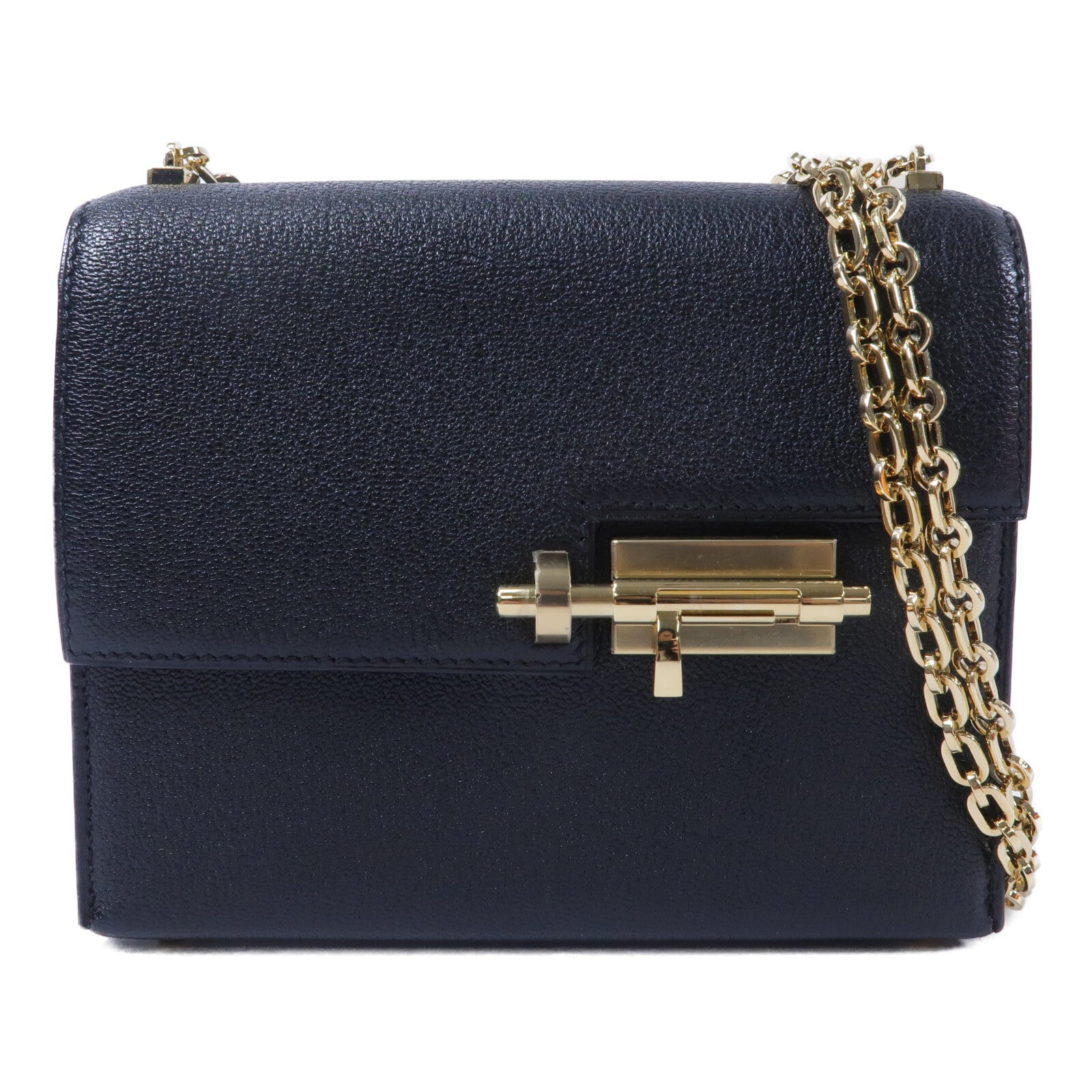 HERMES Chevre皮革Mini Verrou鏈帶肩背袋Noir