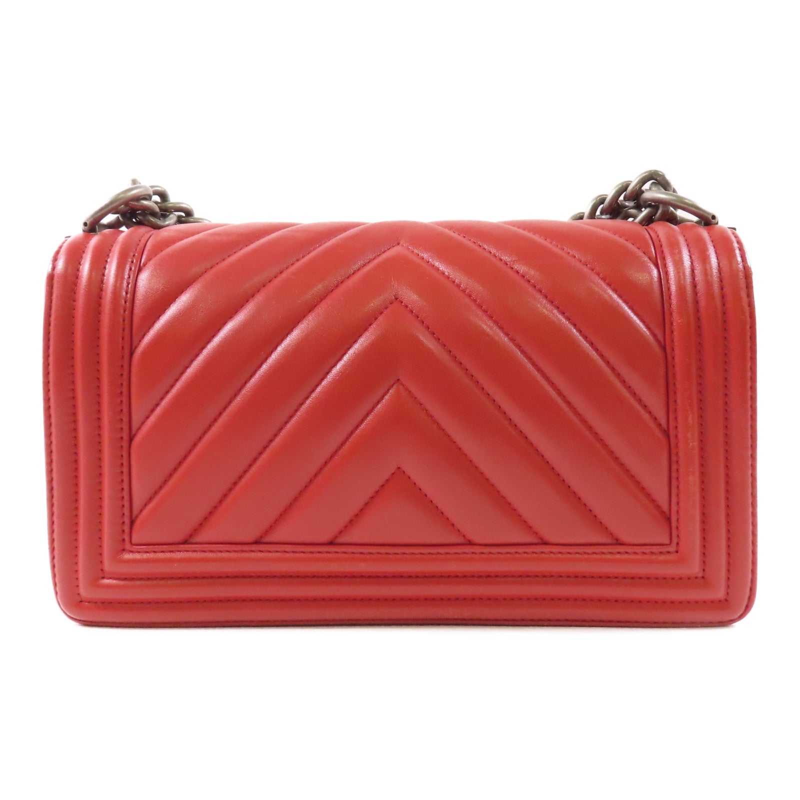 CHANEL CC SHW Boy 25 Chain Shoulder Bag Calfskin Leather Red