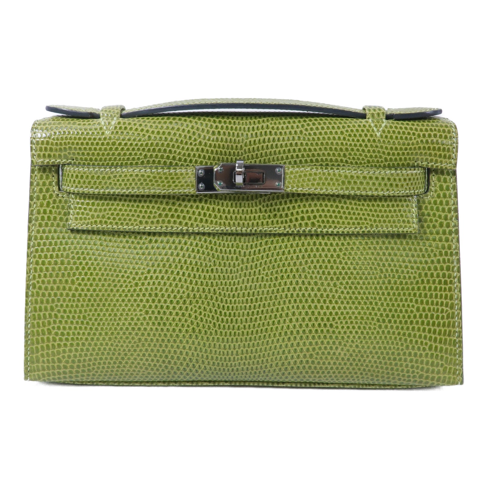 HERMES 蜥蝪皮革Kelly Pochette手挽袋Vert Anis