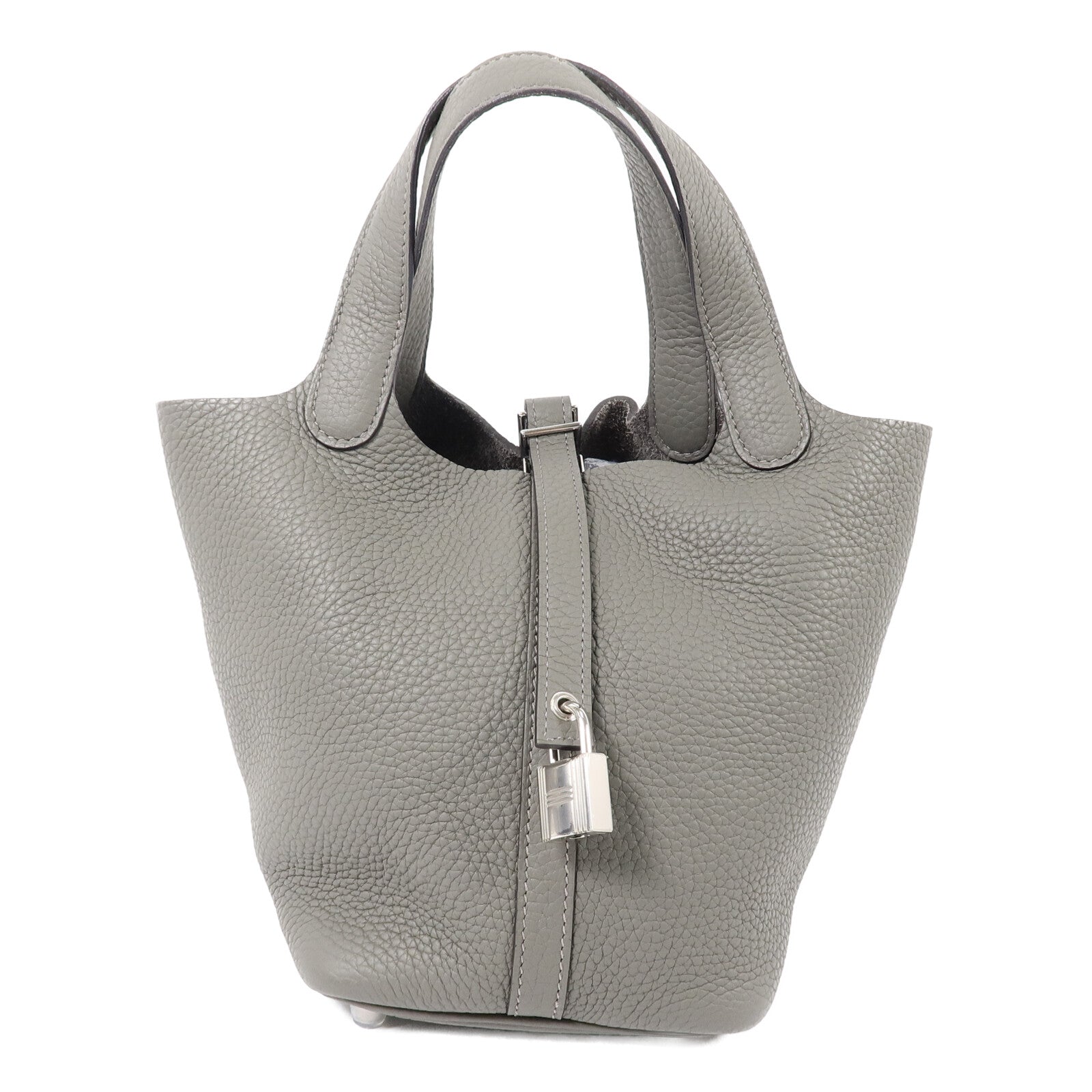 HERMES Clemence皮革Picotin PM手挽袋Gris Meyer