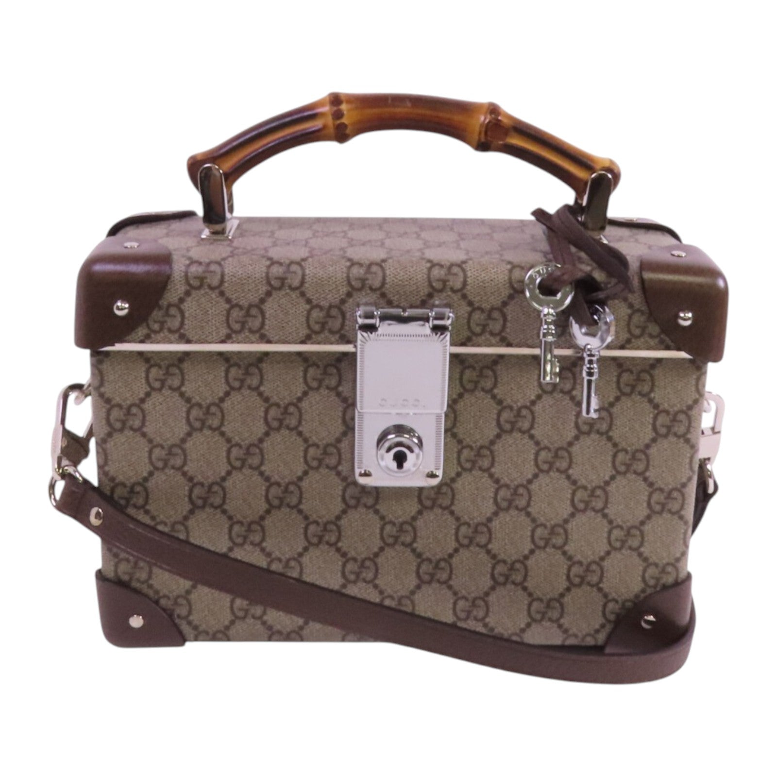 GUCCI 塗層帆布GG Beauty Case銀扣手挽肩背兩用袋