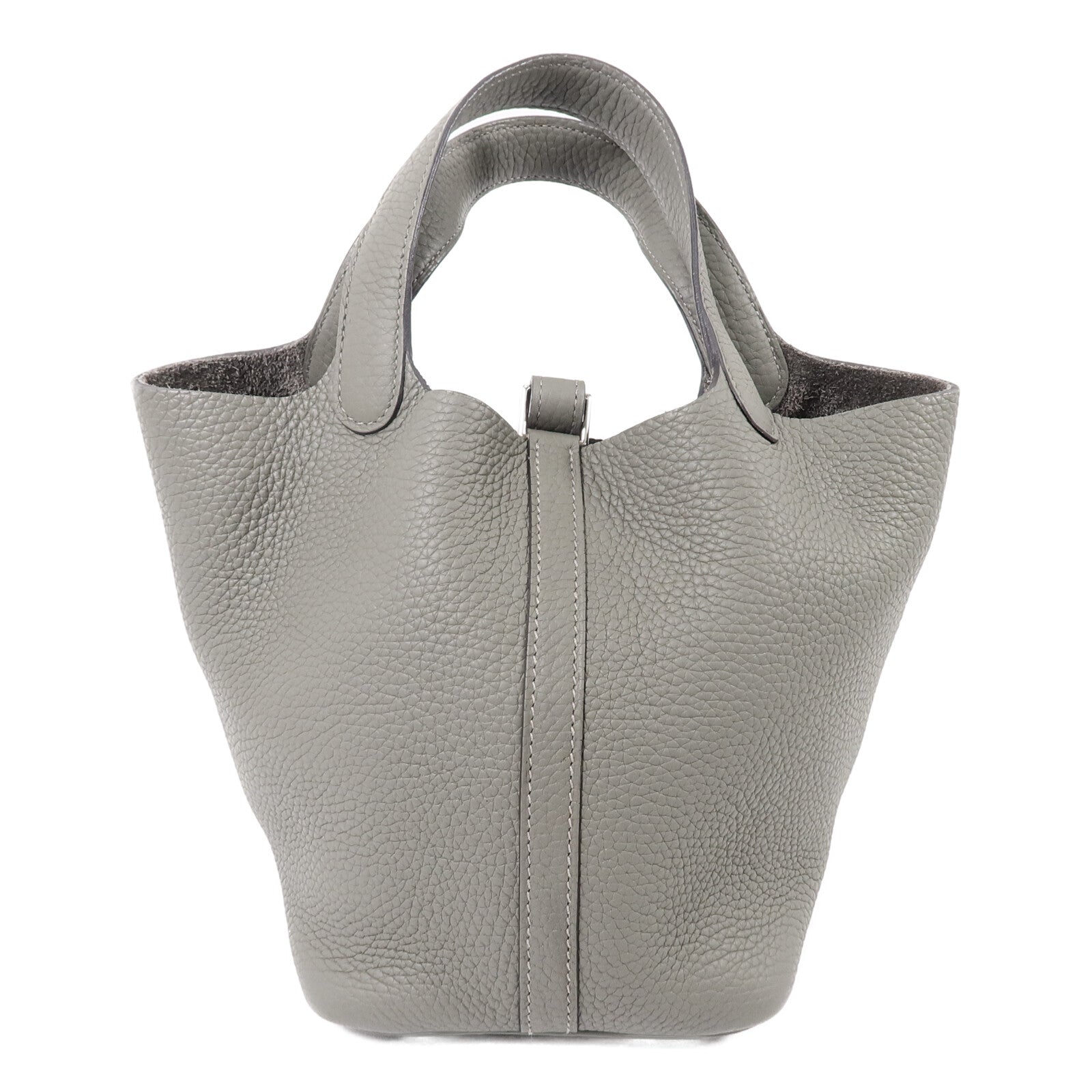 HERMES Clemence皮革Picotin PM手挽袋Gris Meyer