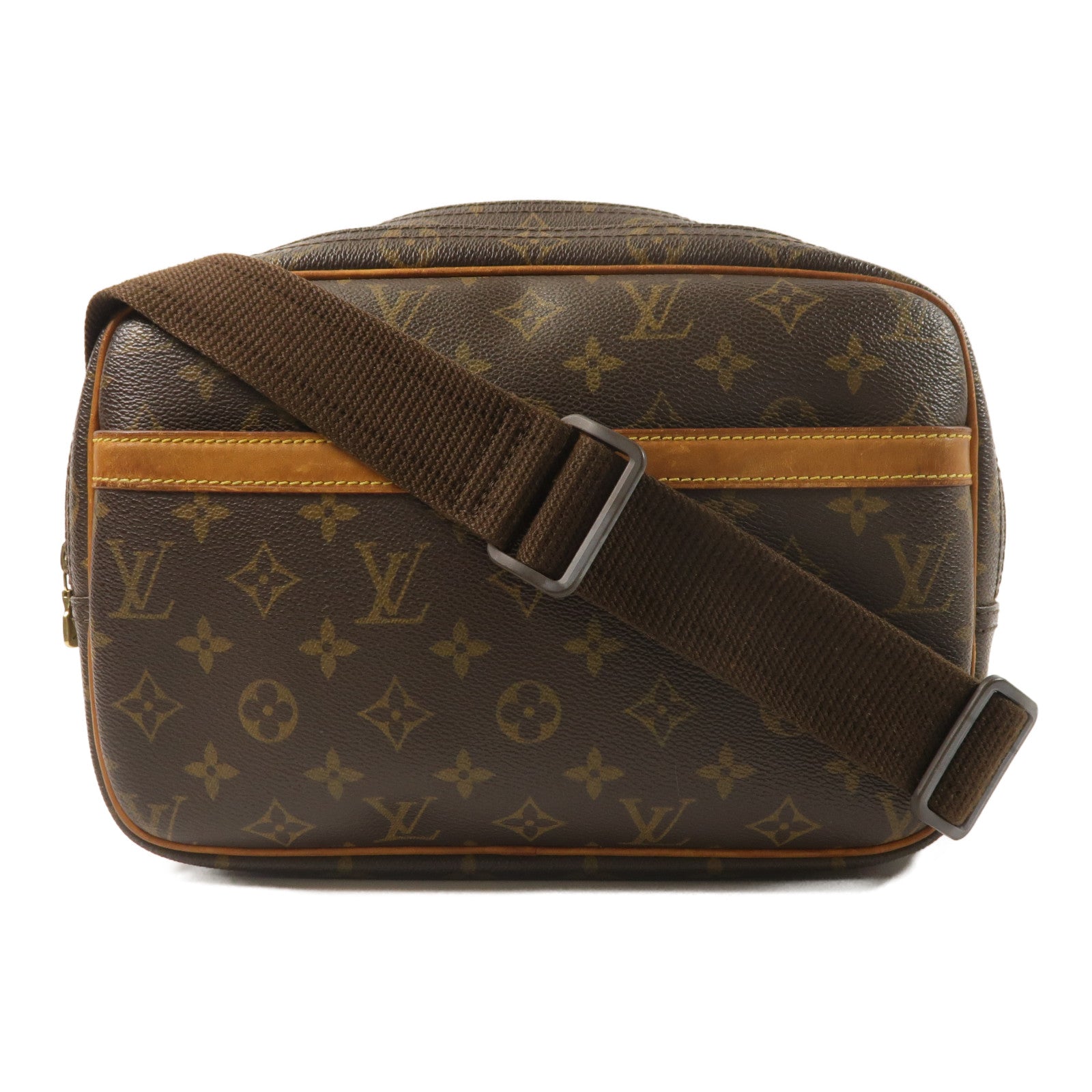 LOUIS VUITTON Monogram Reporter PM金扣肩背袋棕色
