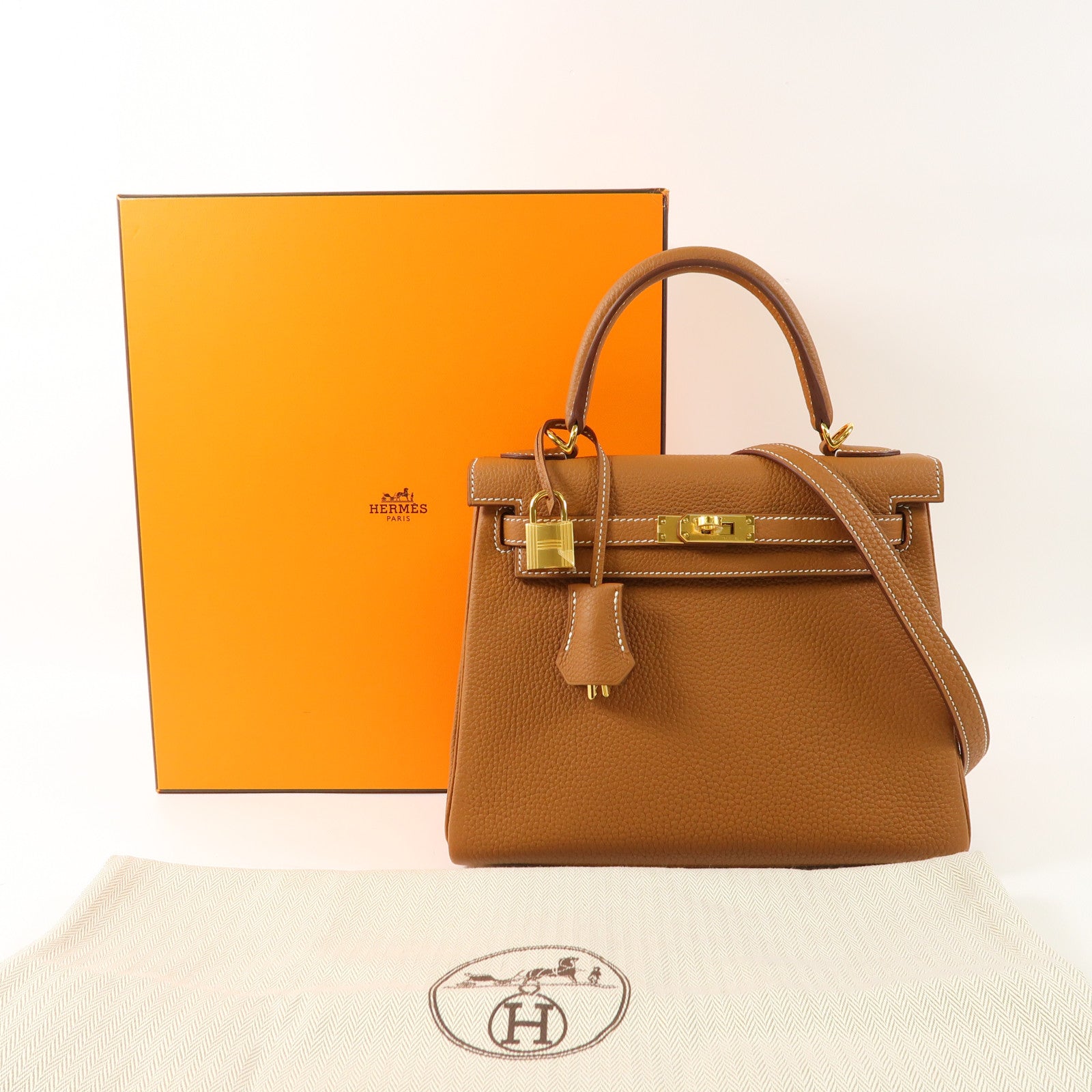 HERMES 【激減優惠】Togo皮革Kelly 25金扣手挽肩背兩用袋37 Gold