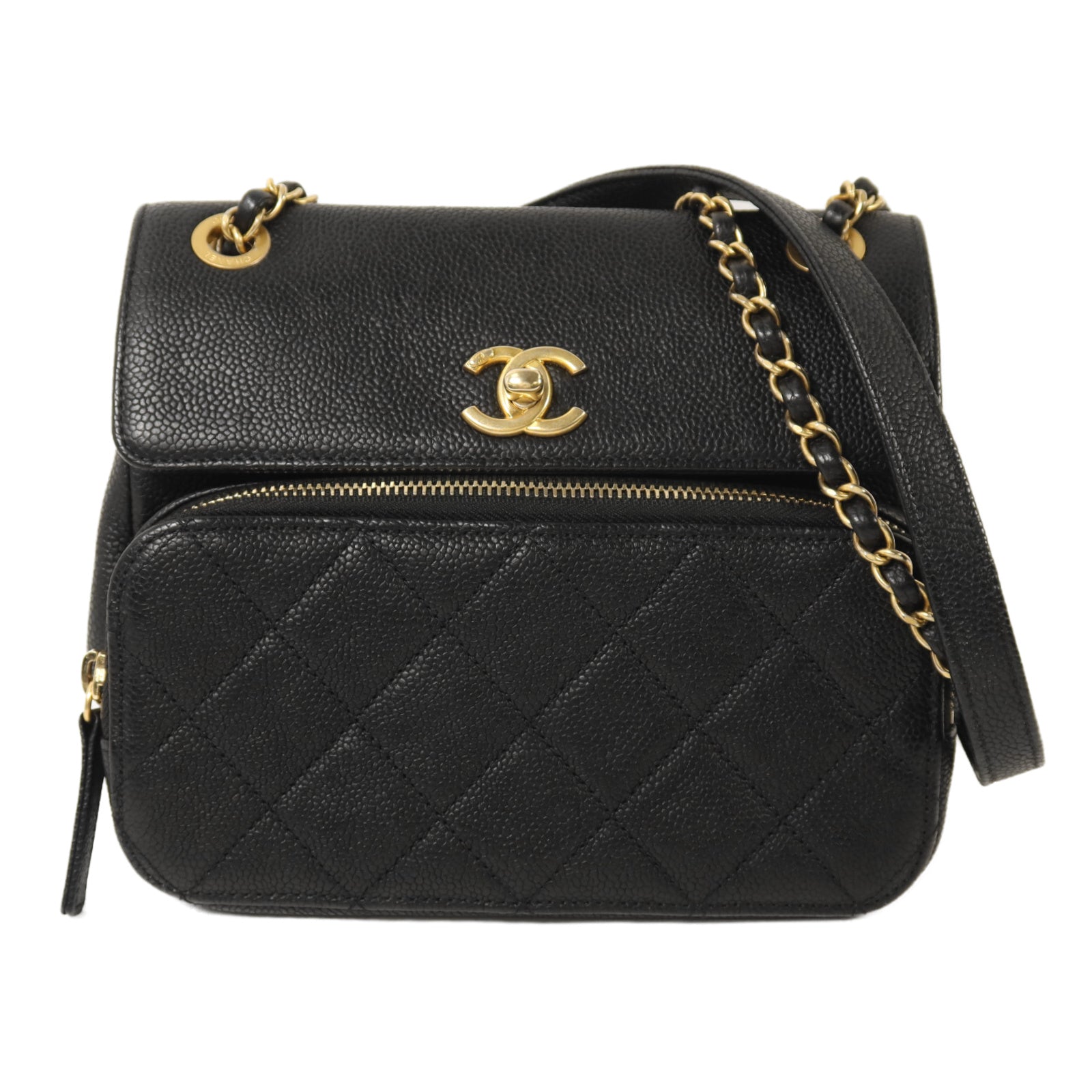 CHANEL 牛皮皮革Chain Shoulder金扣鏈帶肩背袋