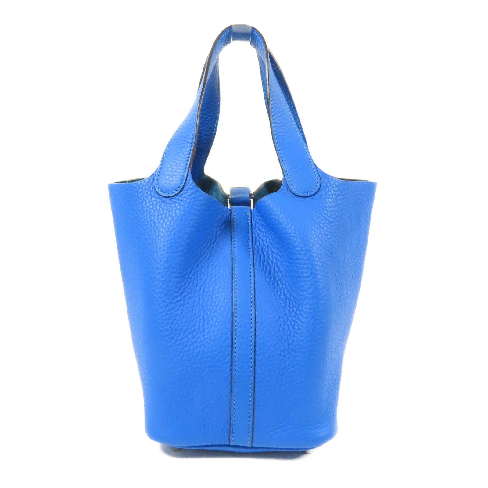 HERMES Clemence皮革Picotin PM銀扣手挽袋Mykonos