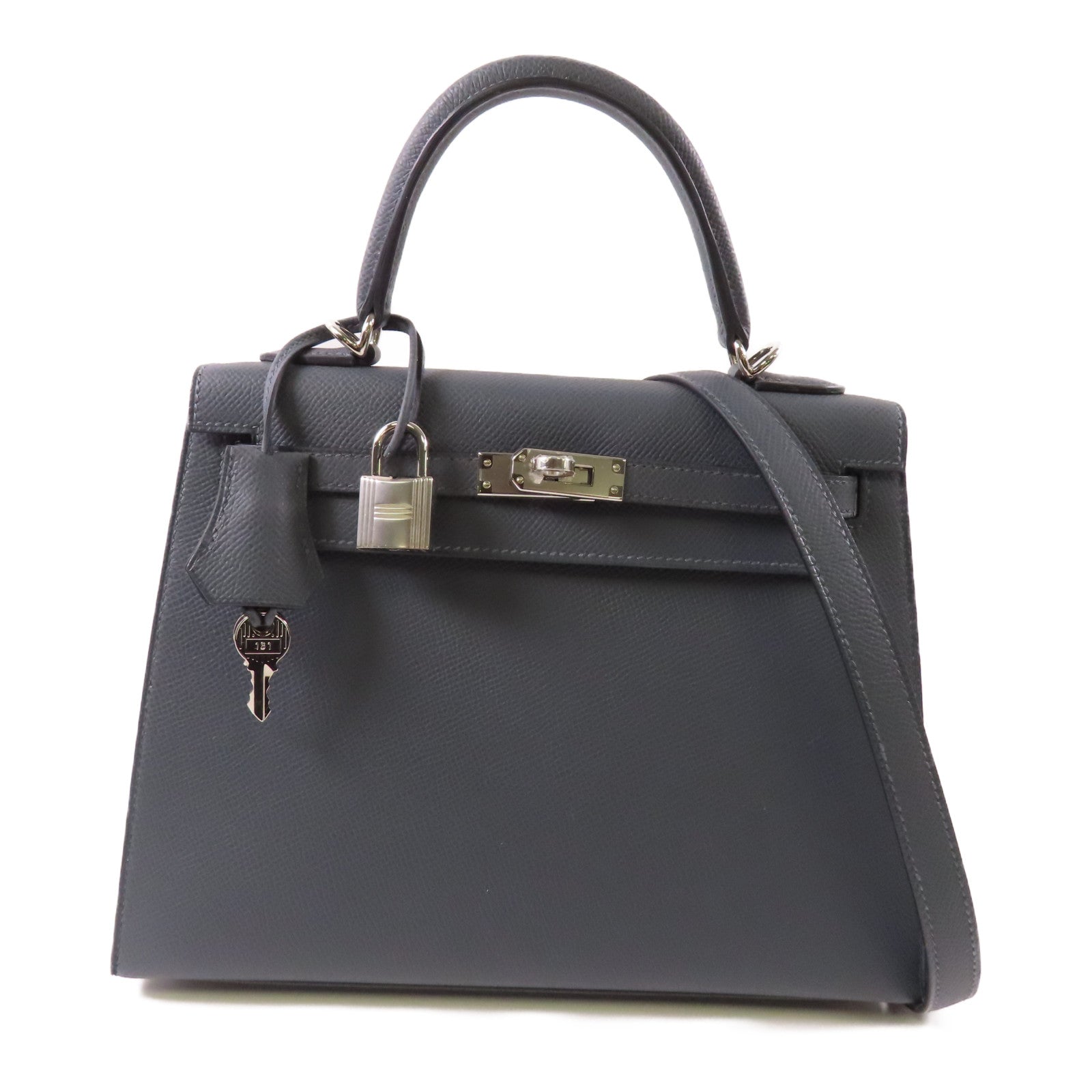 HERMES 【激減優惠】Epsom皮革Kelly 25銀扣手挽肩背兩用袋Gris Misty
