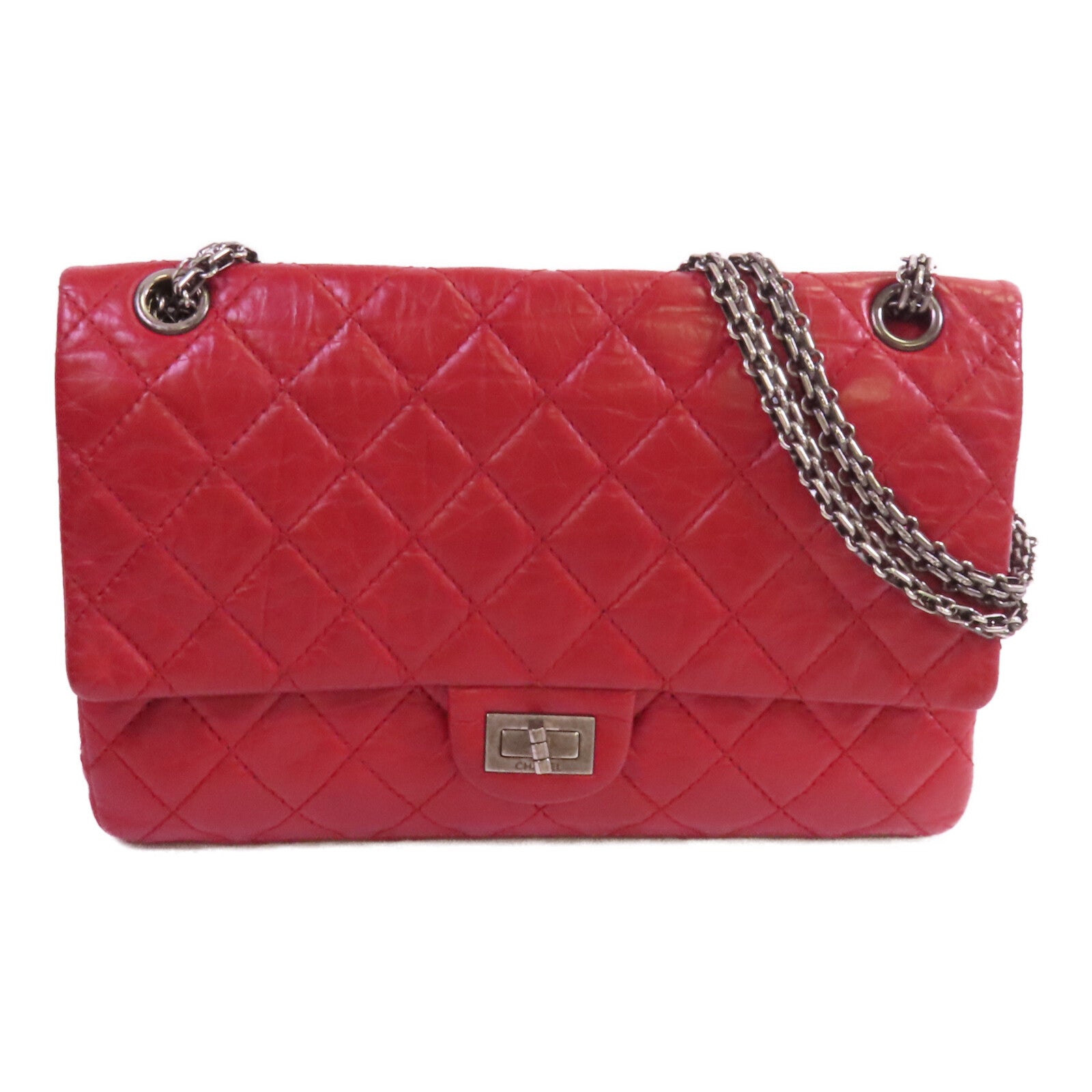 CHANEL 牛皮皮革2.55 Large銀扣鏈帶肩背袋