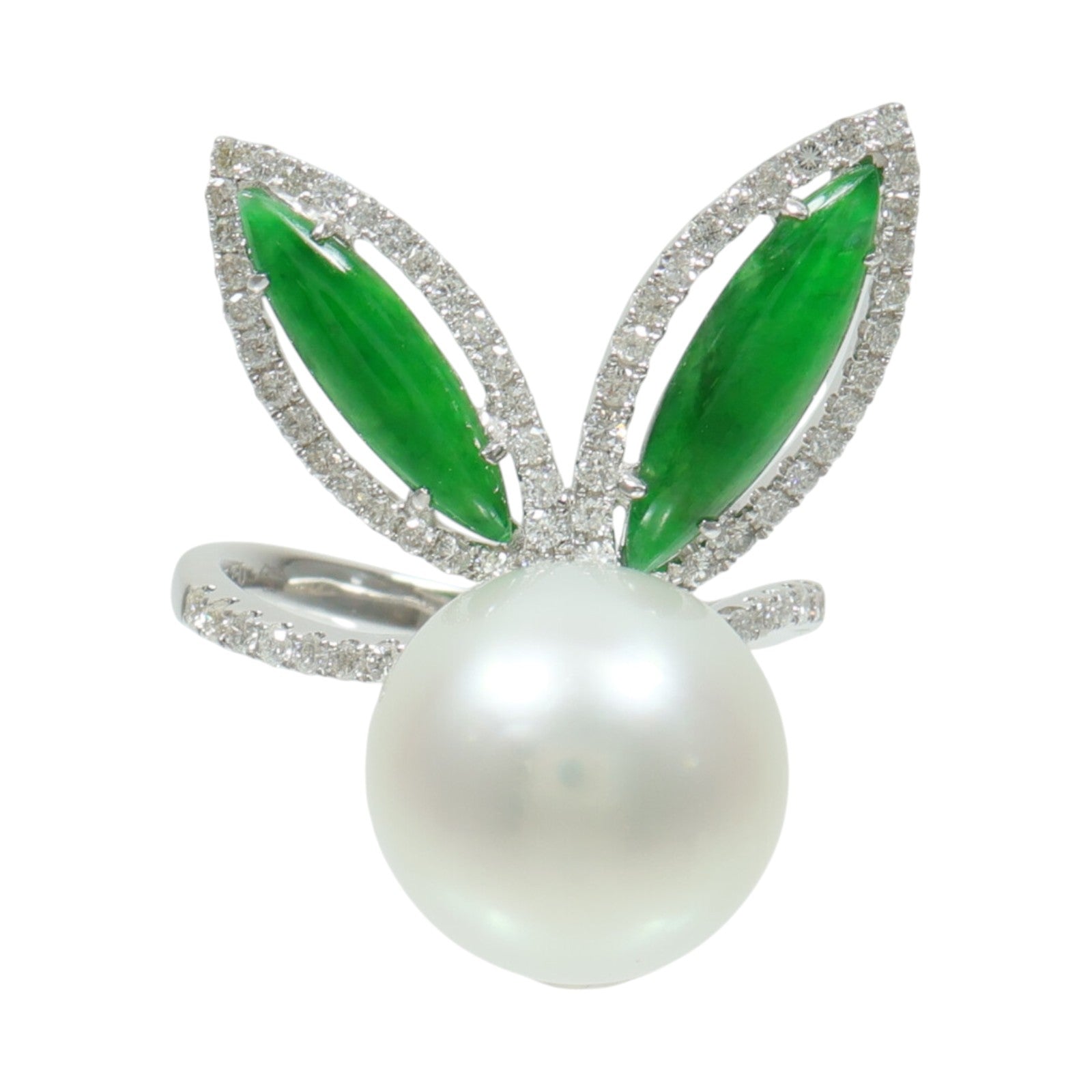 JEWELRY 18K白金Pearl Jade Diamond Ring珍珠/翡翠/鑽石戒指