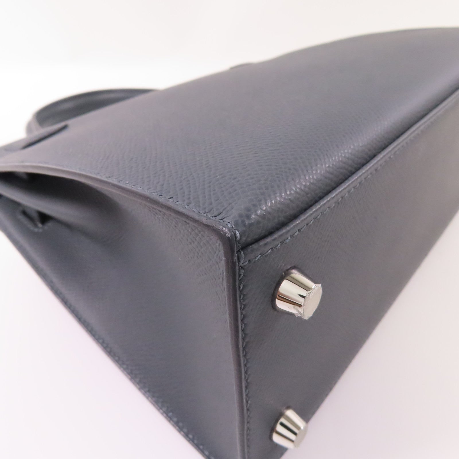 HERMES 【激減優惠】Epsom皮革Kelly 25銀扣手挽肩背兩用袋Gris Misty