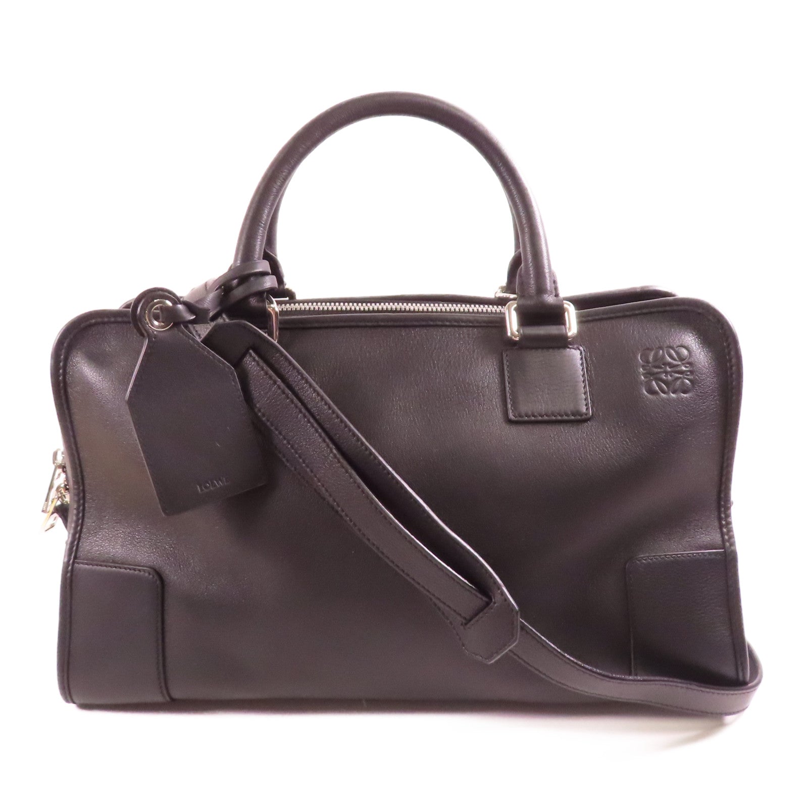 LOEWE 牛皮皮革Amazona銀扣手挽肩背兩用袋