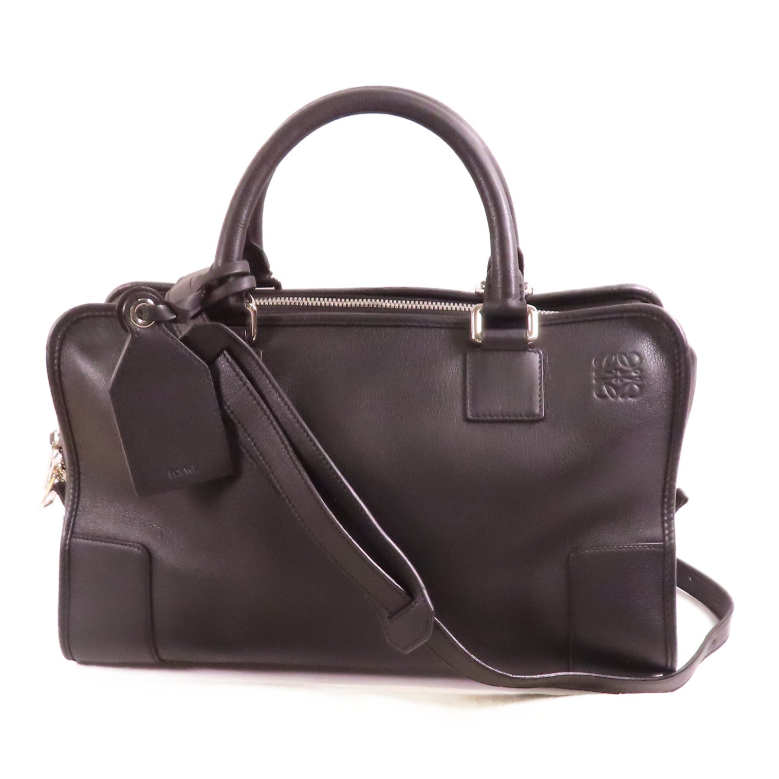 LOEWE 牛皮皮革Amazona銀扣手挽肩背兩用袋