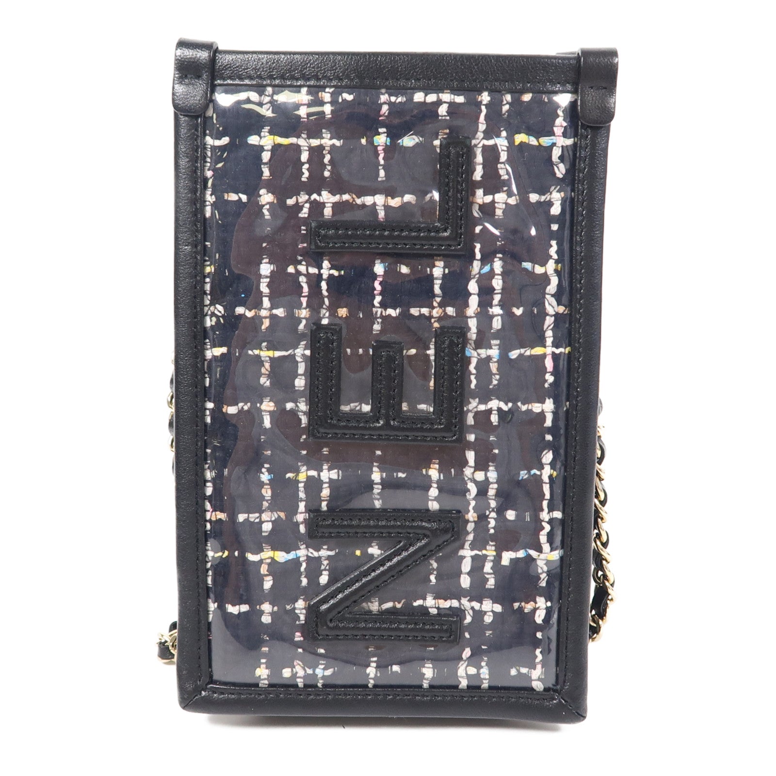 CHANEL PVC/牛皮皮革Tweed PVC Pouch金扣鏈帶肩背袋