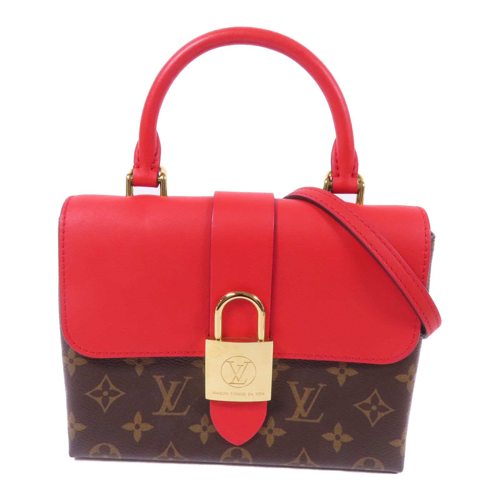 LOUIS VUITTON Monogram Locky BB金扣手挽肩背棕色/紅色