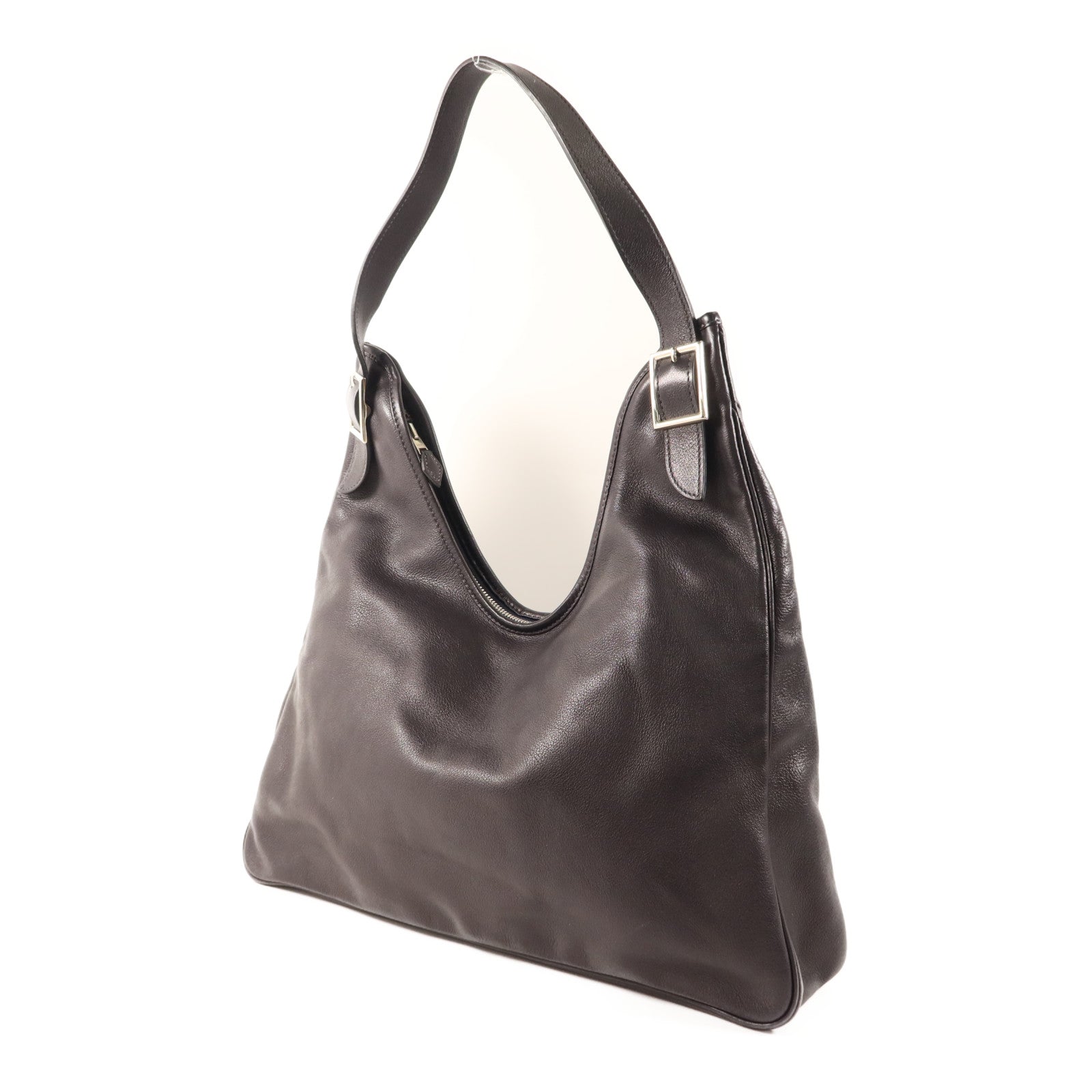 HERMES Evergrain皮革Massai銀扣肩背袋Noir