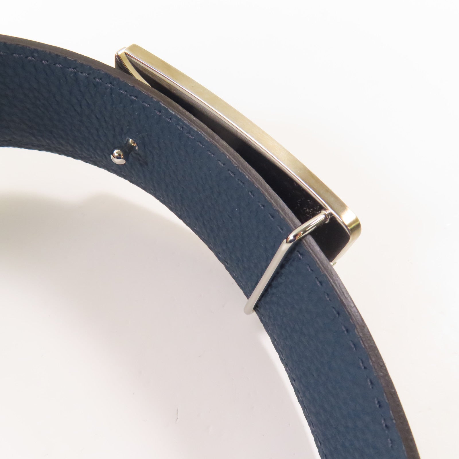 HERMES 牛皮皮革A Cheval Belt銀扣皮帶Nori/黑色