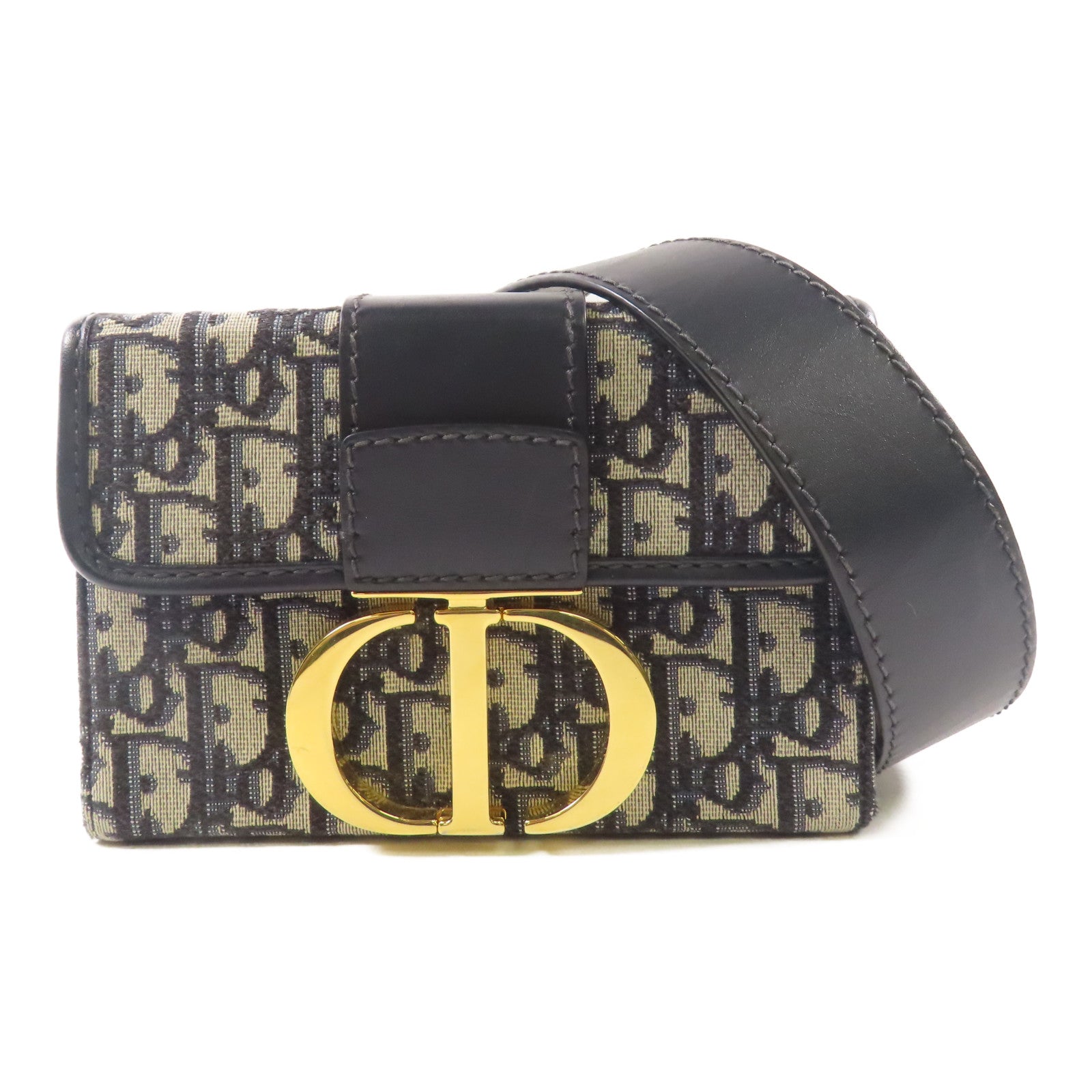 Dior 帆布/皮革30 Montaigne金扣手挽肩背兩用袋藍色