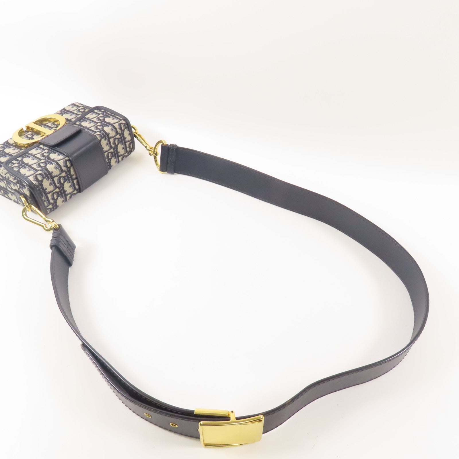 Dior 帆布/皮革30 Montaigne金扣手挽肩背兩用袋藍色