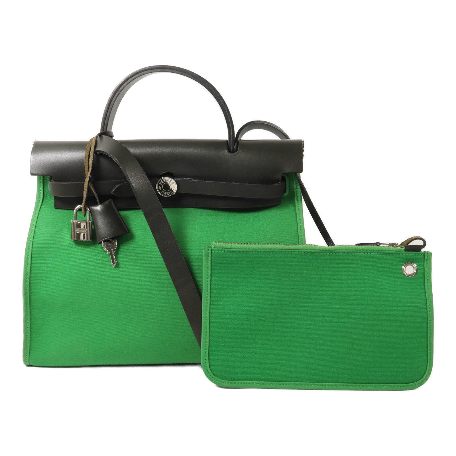 HERMES 帆布Herbag PM手挽肩背兩用袋Cactus/Khaki