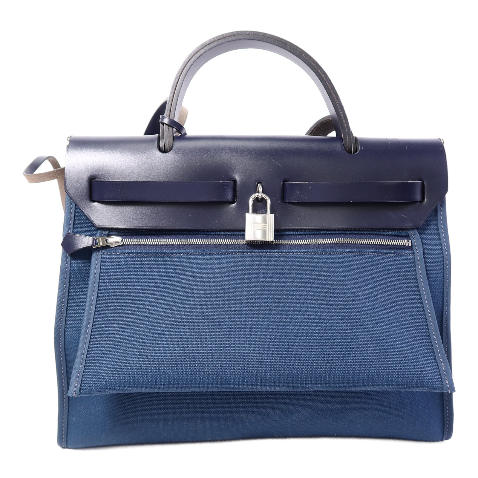HERMES 帆布Herbag PM手挽肩背兩用袋Ocean Blue/Blue Indi