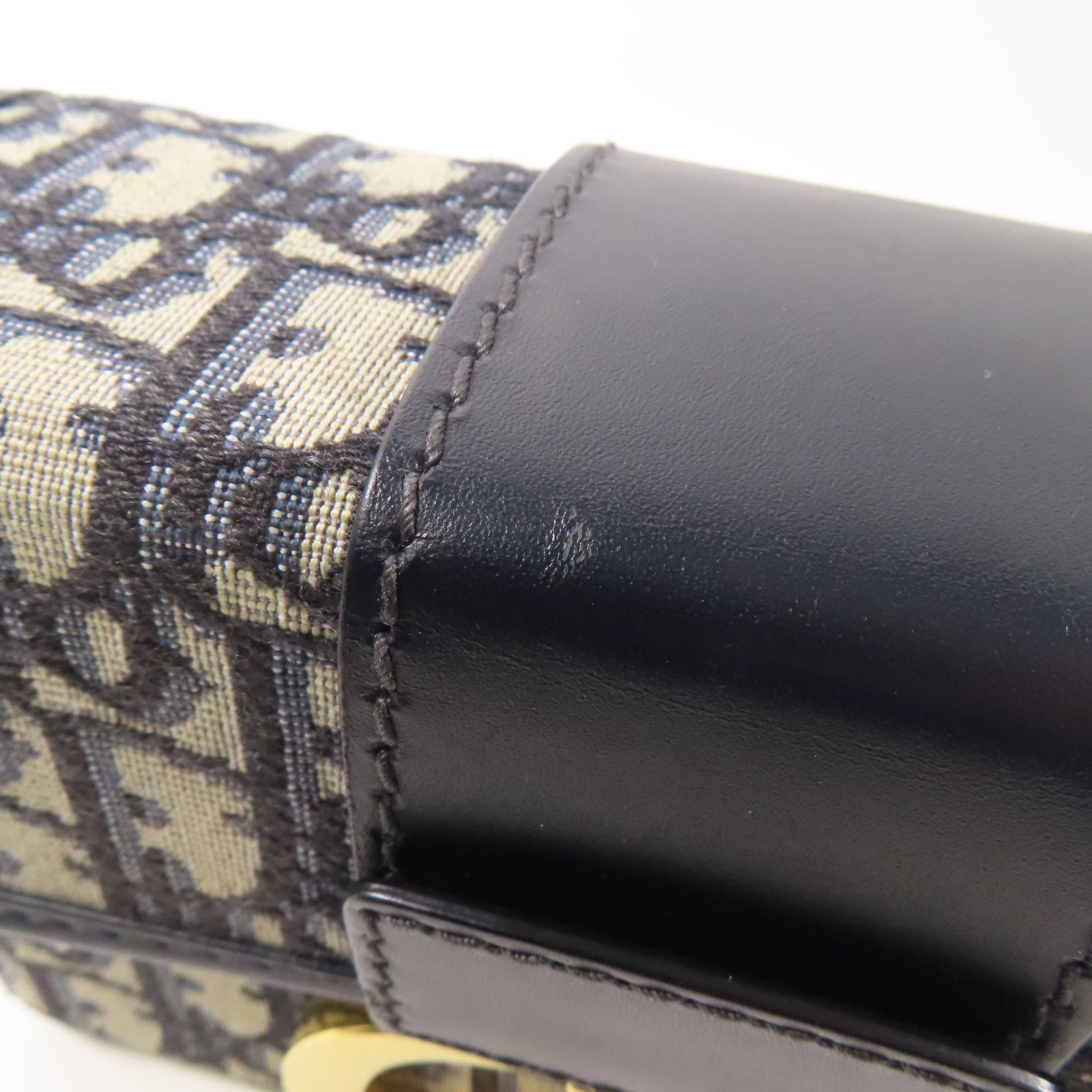 Dior 帆布/皮革30 Montaigne金扣手挽肩背兩用袋藍色