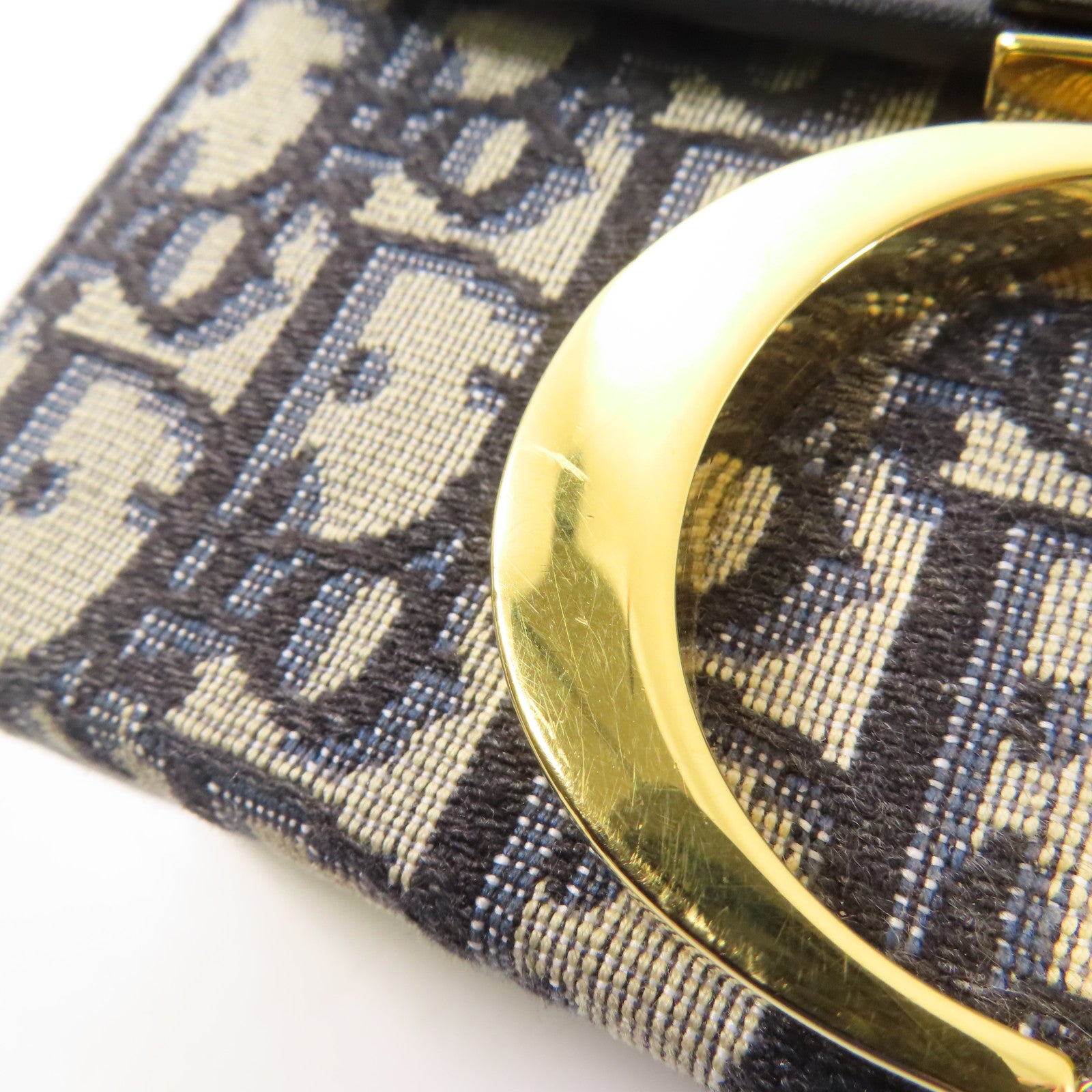 Dior 帆布/皮革30 Montaigne金扣手挽肩背兩用袋藍色