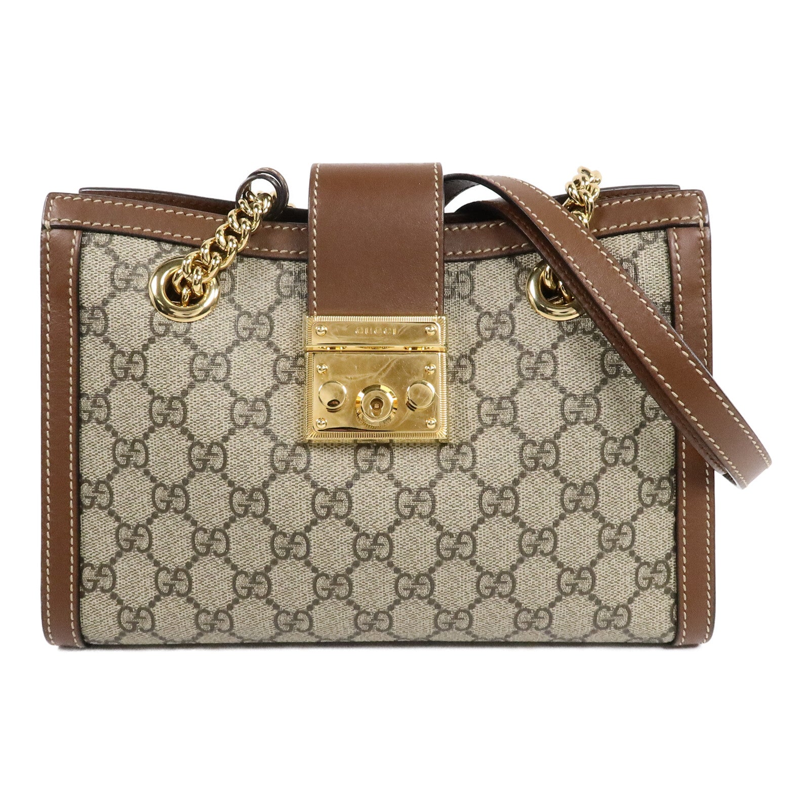 GUCCI 塗層帆布GG GHW Padlock鏈帶肩背袋