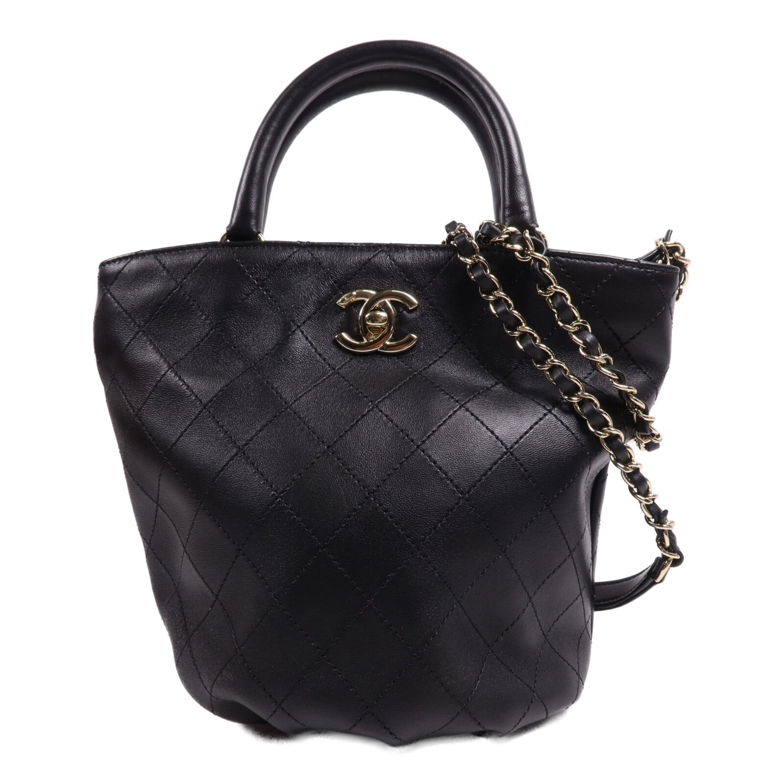 CHANEL 牛皮皮革2 Way Shoulder Bag金扣鏈帶手挽肩背兩用袋