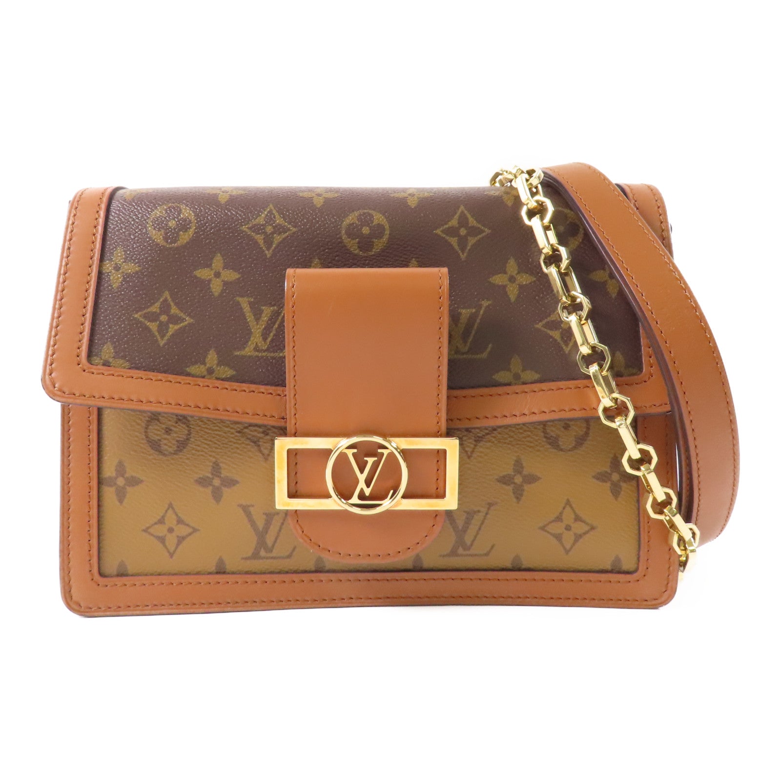 LOUIS VUITTON Monogram Reverse Dauphine MM金扣手挽肩背兩用袋棕色