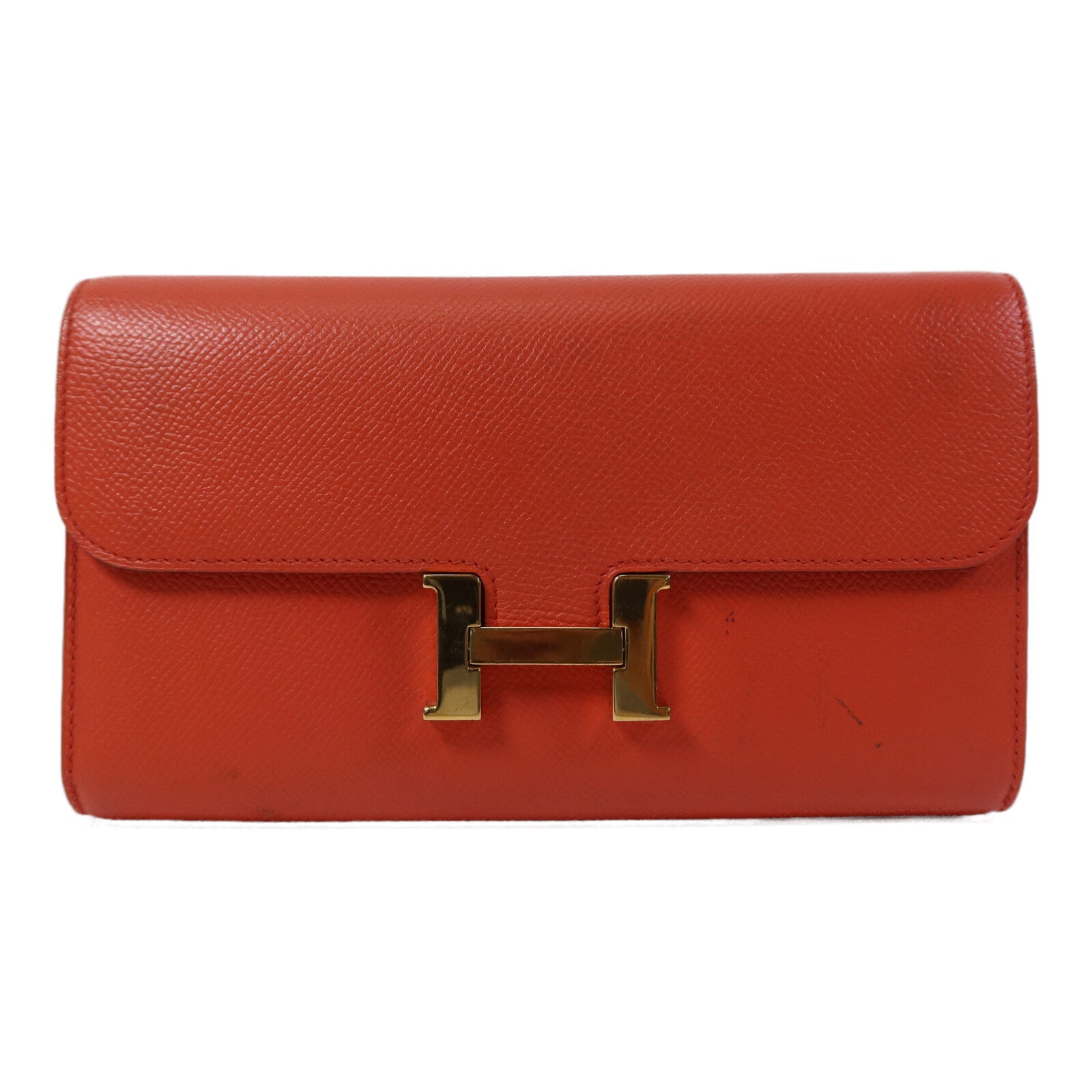 HERMES Epsom皮革Constance Wallet金扣長錢包Rouge Pivoine
