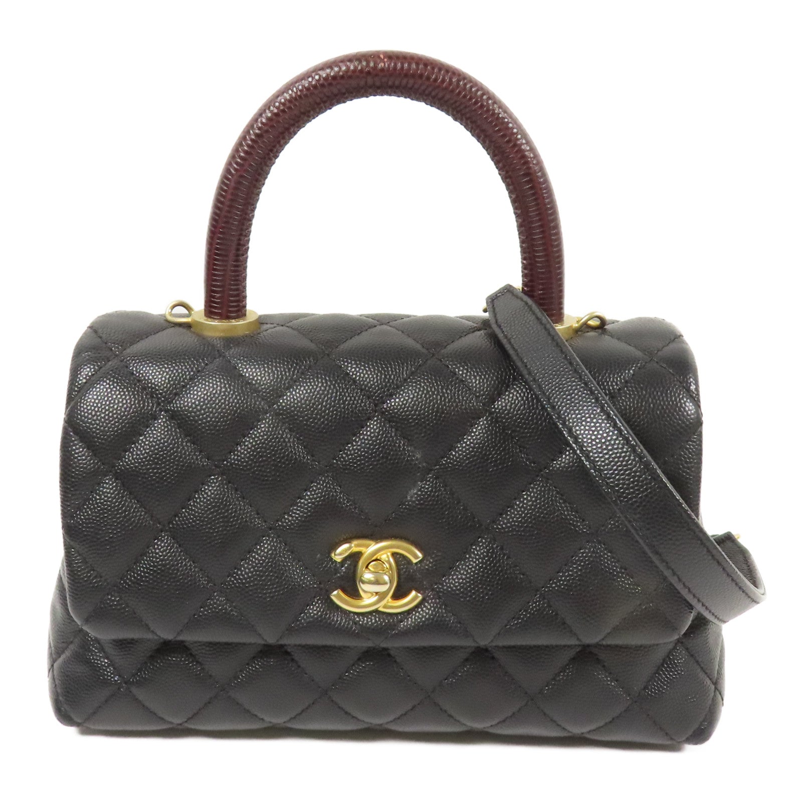 CHANEL 牛皮皮革CoCo Handle Small金扣鏈帶手挽肩背兩用袋– Brand Off