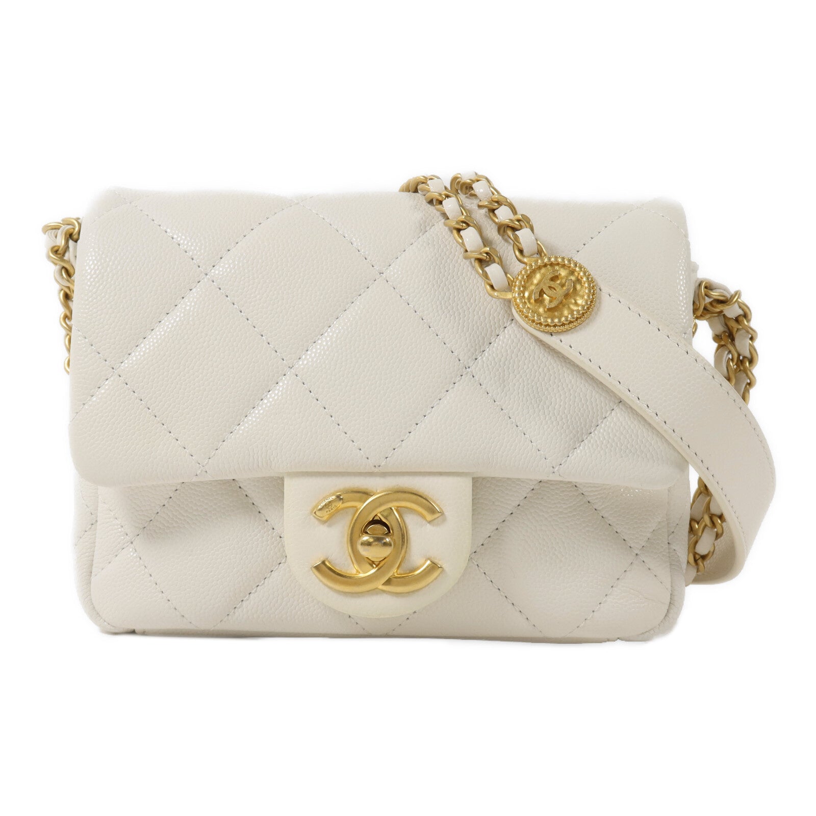CHANEL 牛皮皮革Mini Coins Flap鏈帶肩背袋