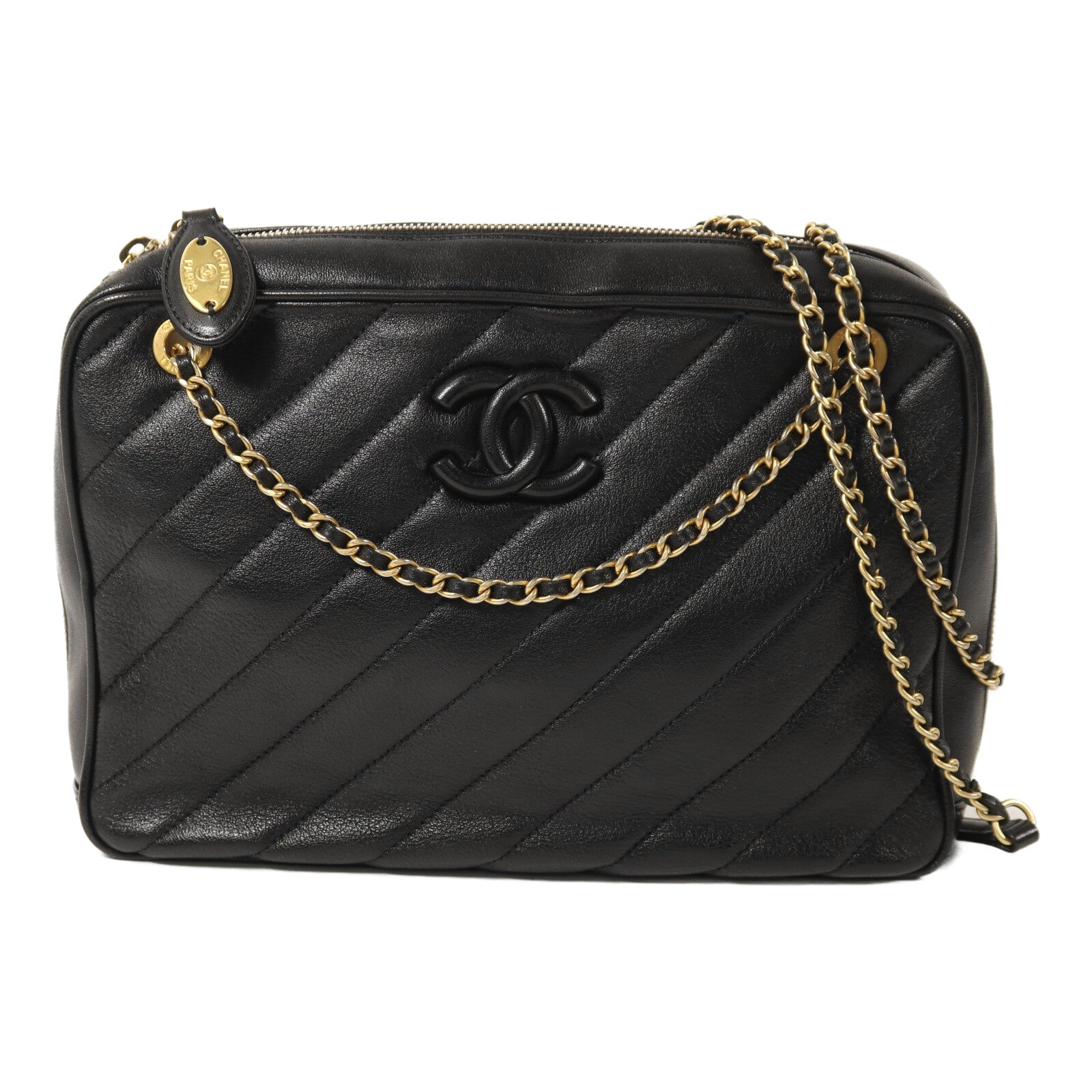 CHANEL 牛皮皮革Chain Shoulder金扣鏈帶肩背袋
