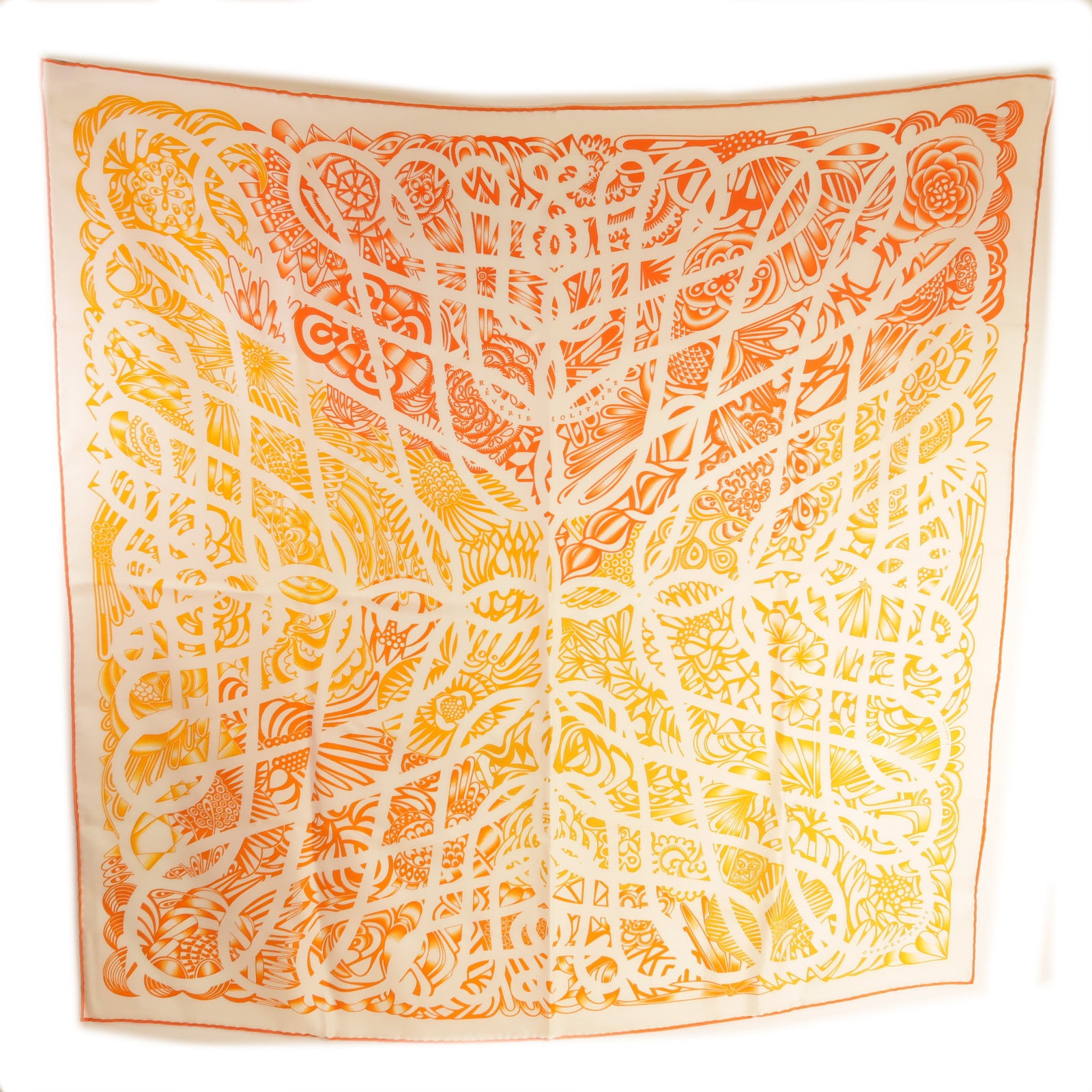 HERMES Scarf 90X90 Silk Orange/White