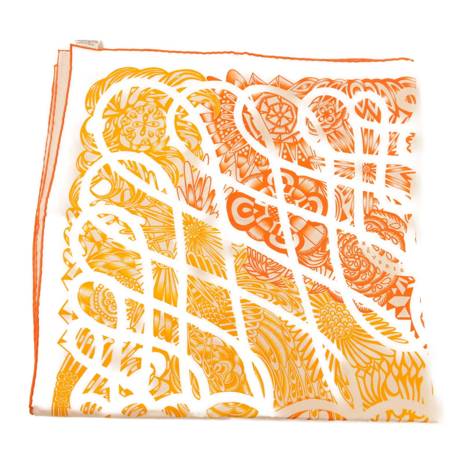 HERMES Scarf 90X90 Silk Orange/White