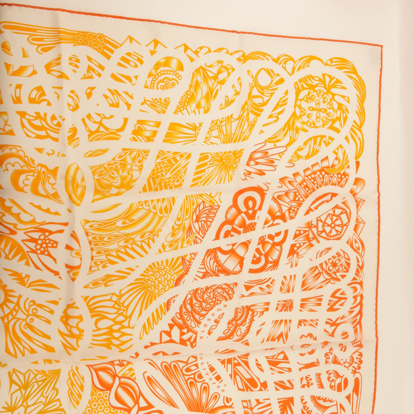 HERMES Scarf 90X90 Silk Orange/White