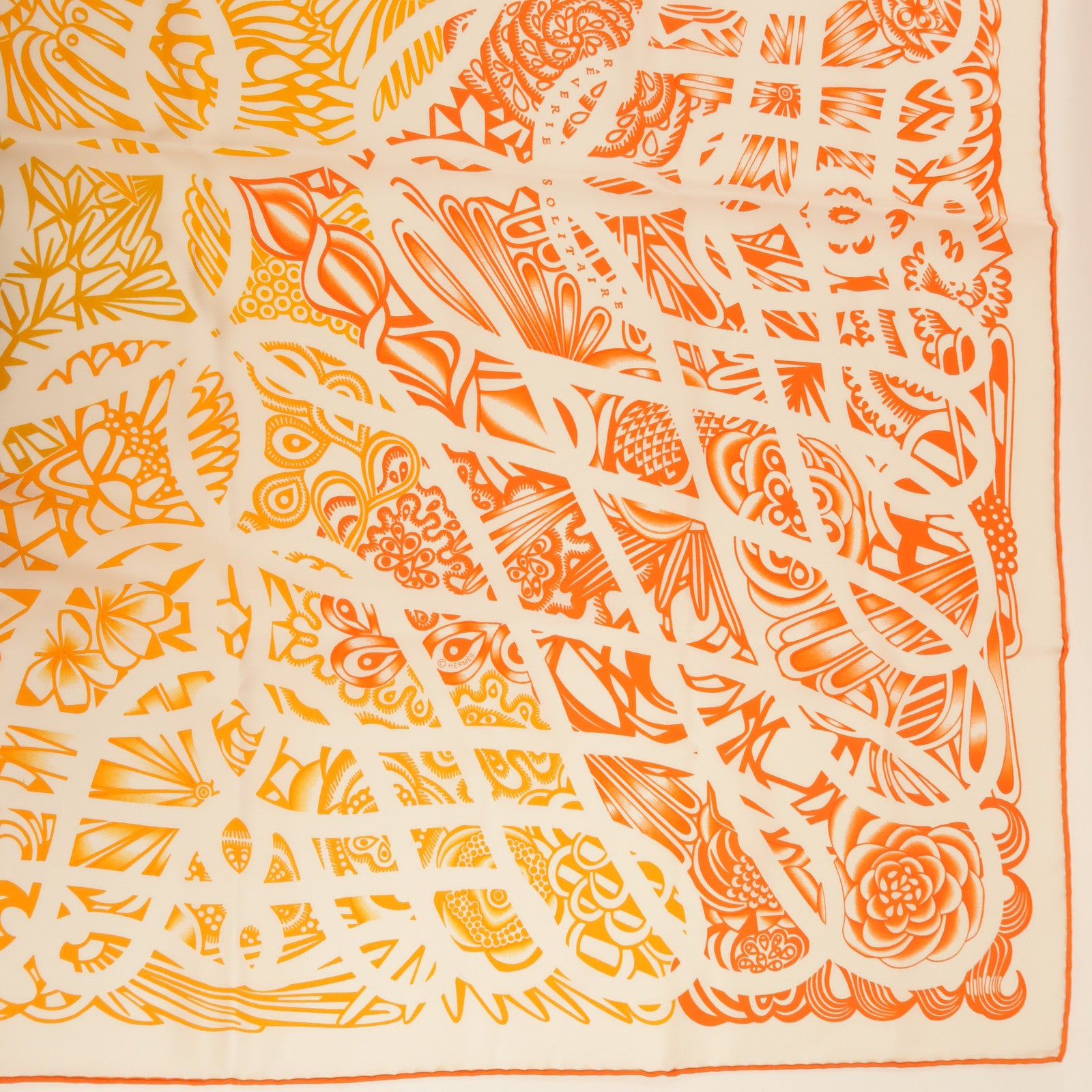HERMES Scarf 90X90 Silk Orange/White