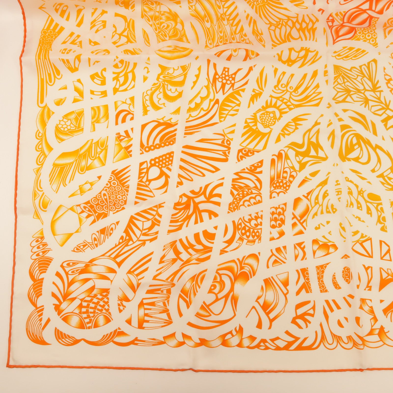 HERMES Scarf 90X90 Silk Orange/White
