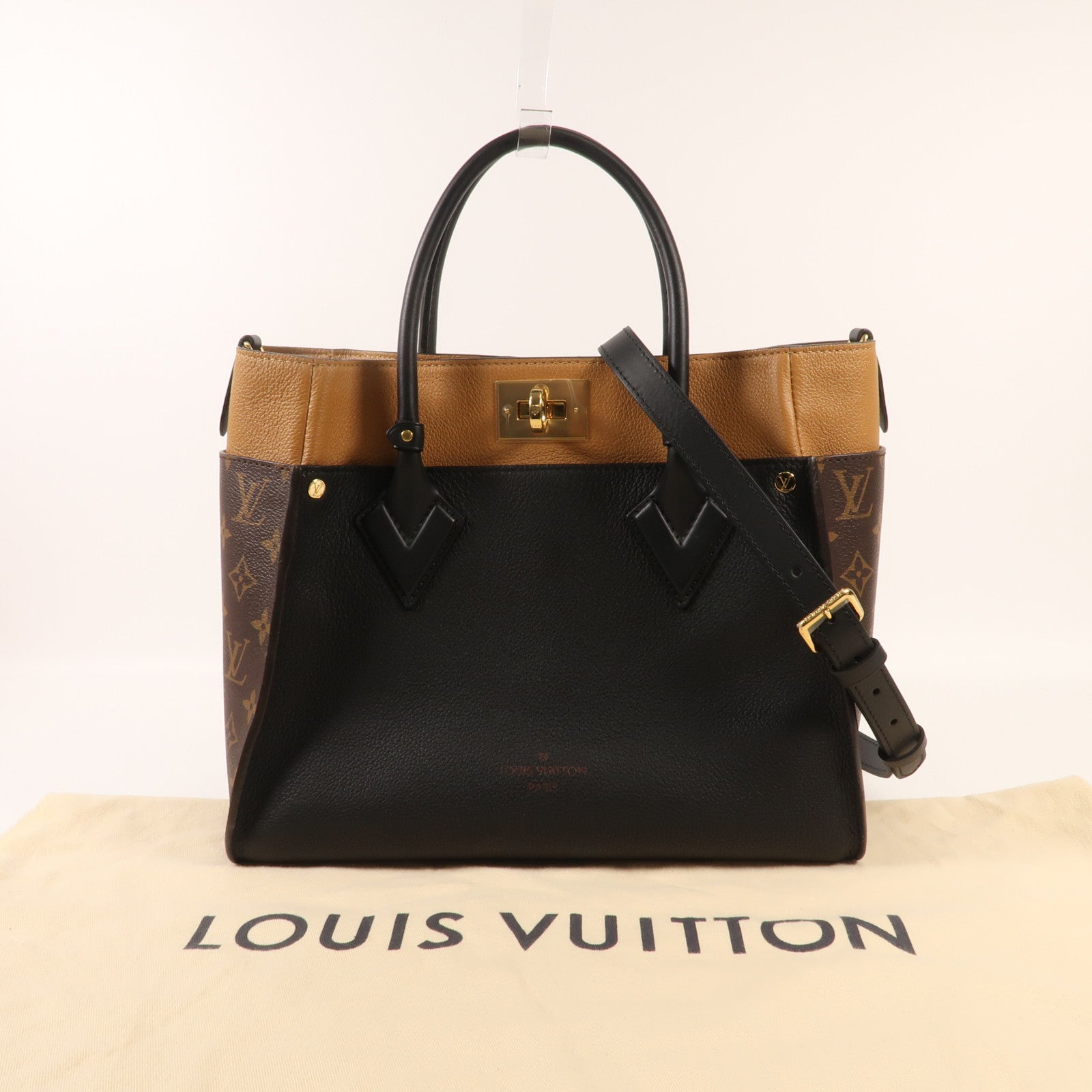 LOUIS VUITTON Monogram/牛皮皮革On My Side MM金扣手挽肩背兩用袋