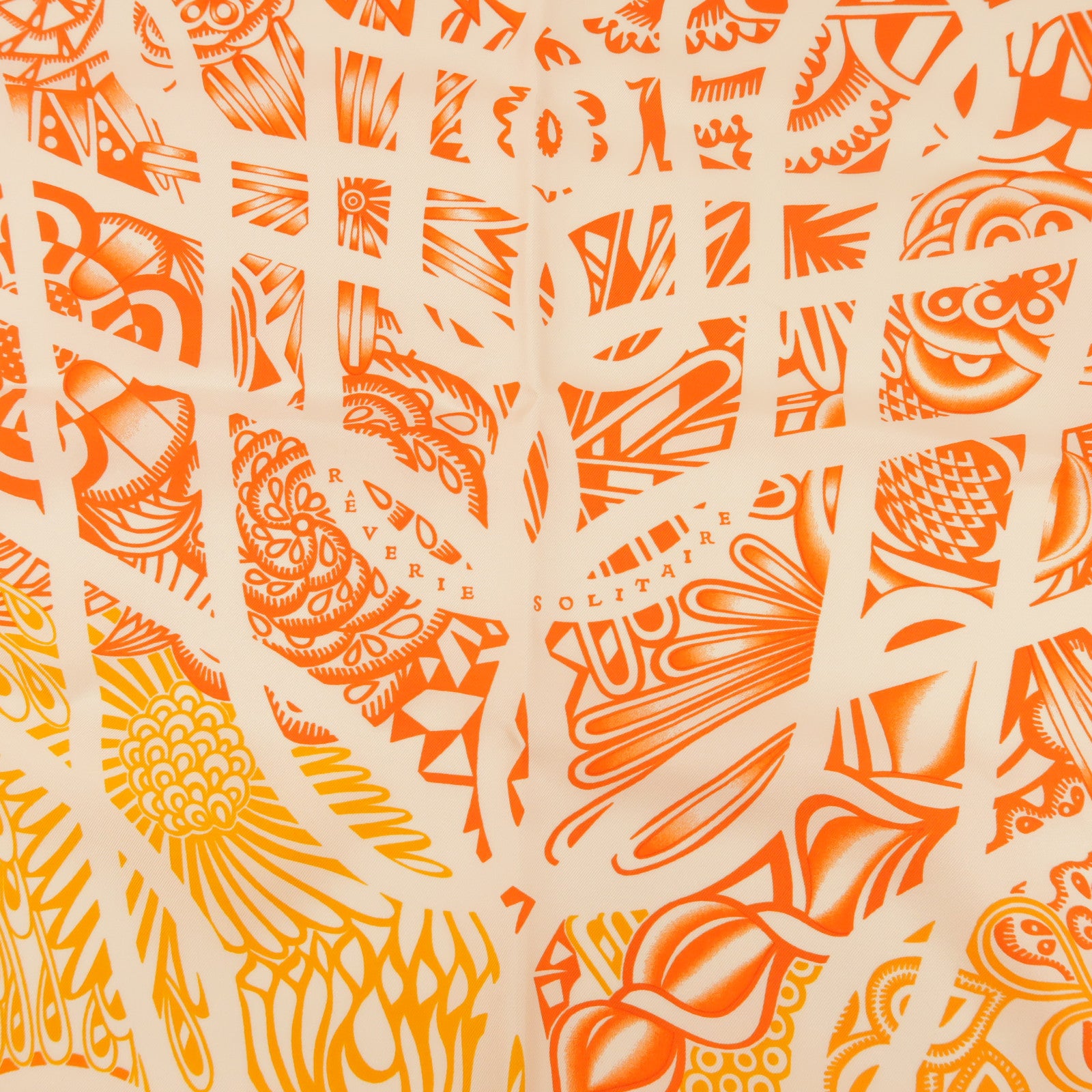 HERMES Scarf 90X90 Silk Orange/White