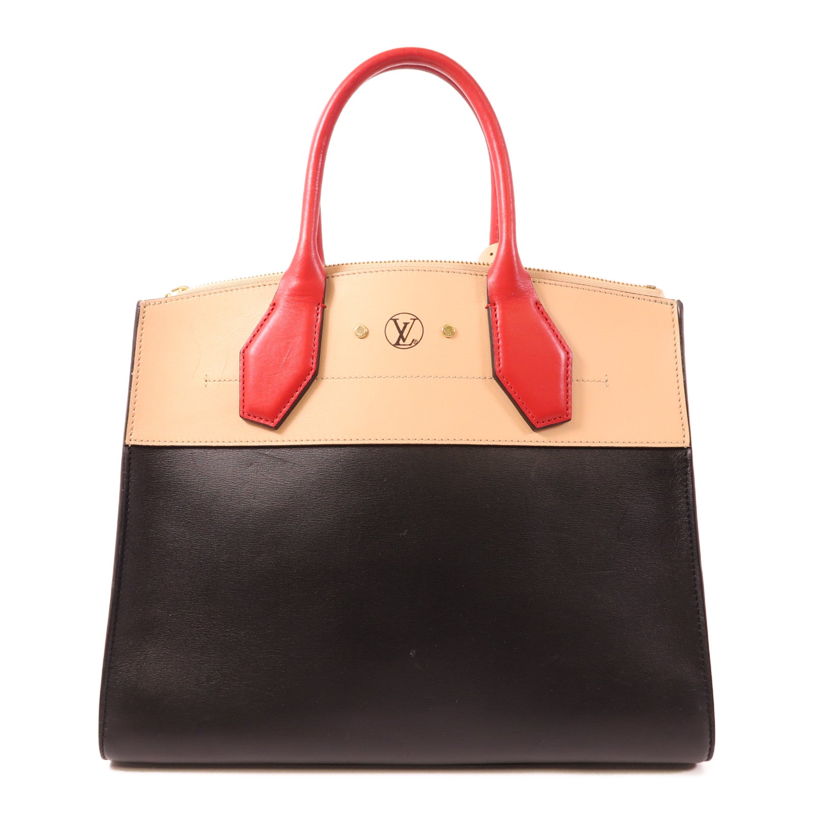 LOUIS VUITTON LV GHW City Steamer MM 2 Way Bag M42190 Calfskin Black/Beige/Red